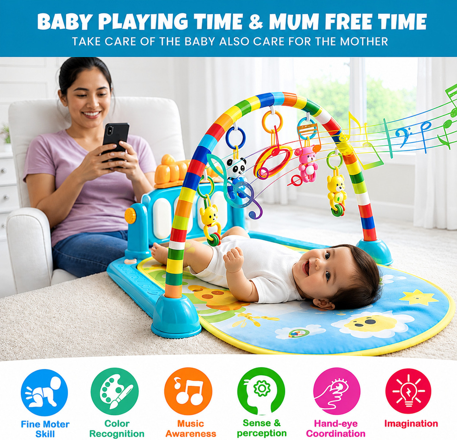 Image of Learn With Fun Kick & Play Musical Keyboard Mat Piano Baby Play Mat Gym & Fitness Rack