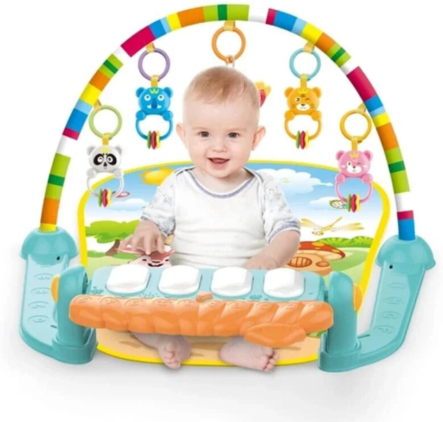 Image of HIM TAX 5 in 1 Baby Gym Mat Piano Gym Mat Rack Infant Music Fitness Rack Rattle Toy