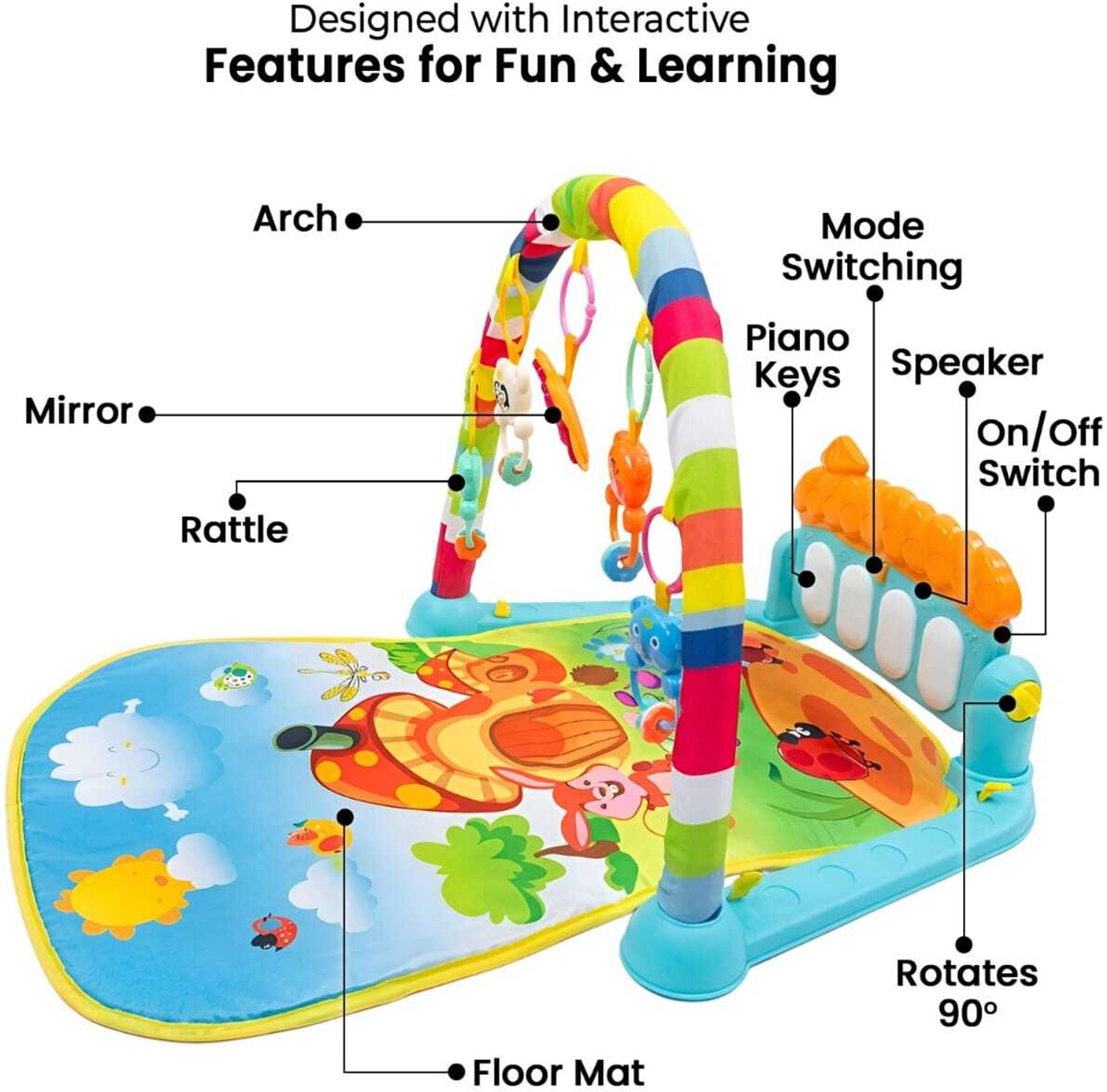 Image of Learn With Fun Kick & Play Musical Keyboard Mat Piano Baby Play Mat Gym & Fitness Rack