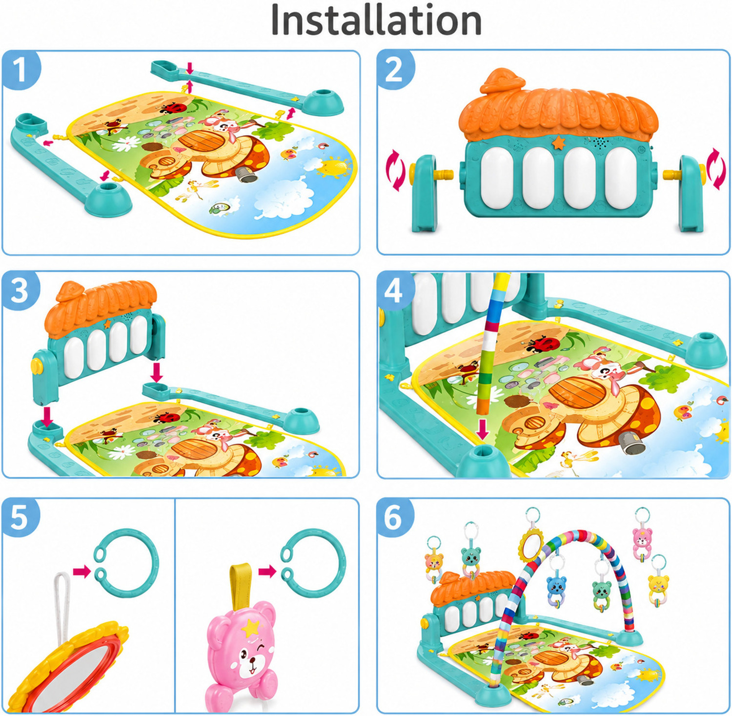 Image of Nafhotoz Soft Cotton Baby Gym with Piano Keys, Music, Rattles & Toy Arch