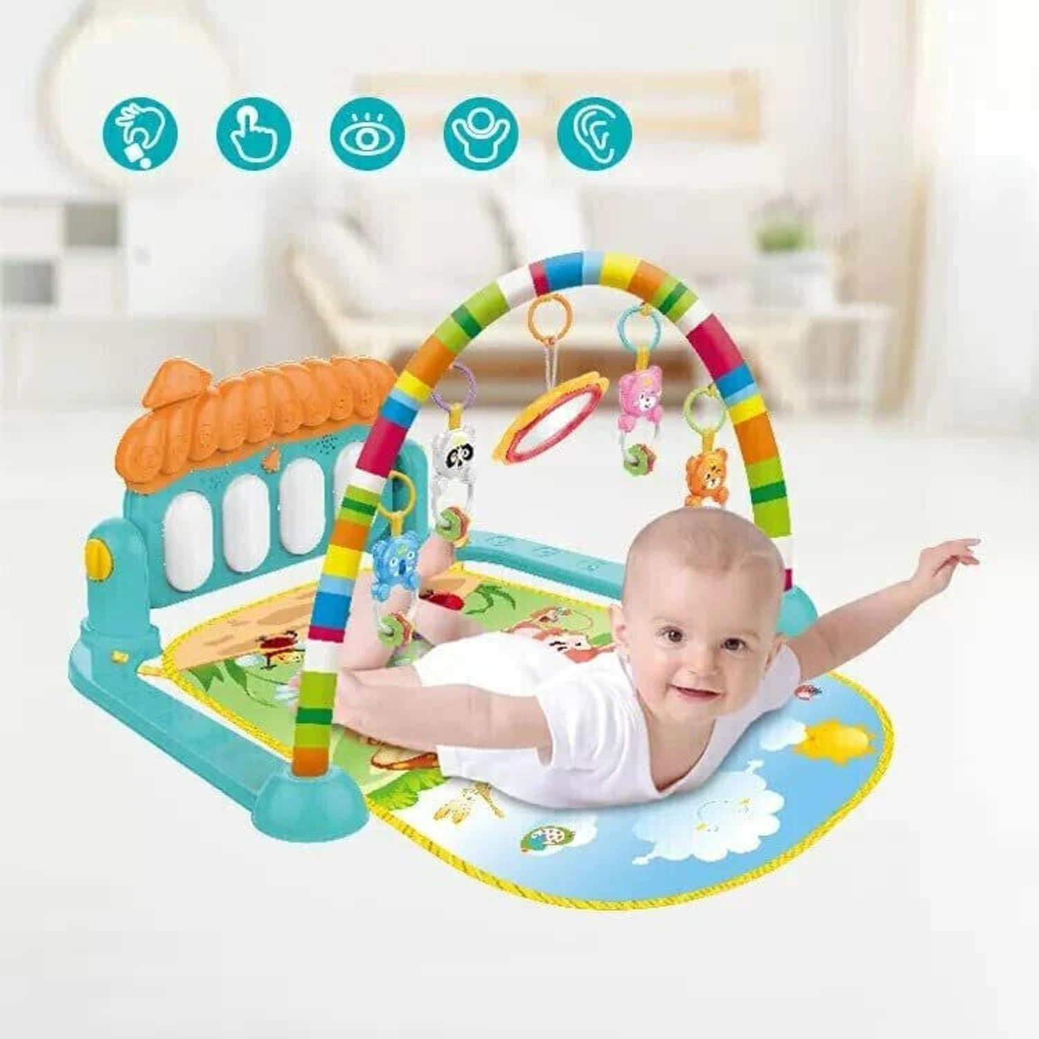 Image of HIM TAX 5 in 1 Baby Gym Mat Piano Gym Mat Rack Infant Music Fitness Rack Rattle Toy