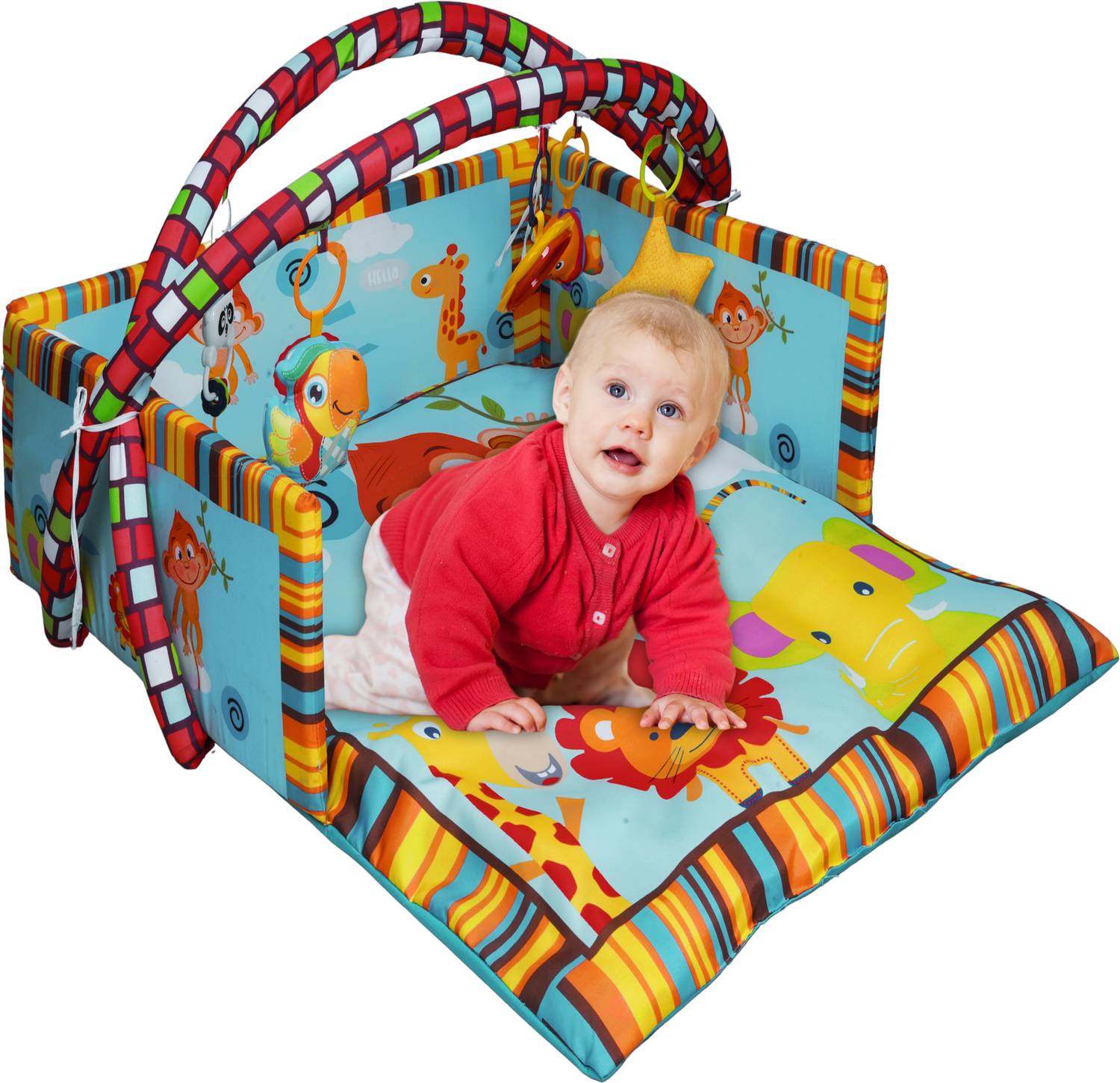 ASHOOJATEX Baby mat For Babies Activity Play Gym & 5 Hanging Toy Foldable Cotton Play Mat