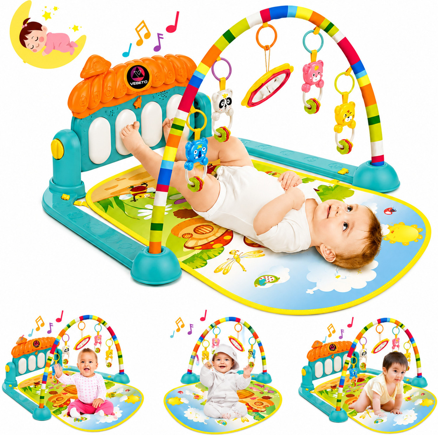 Image of Nafhotoz Soft Cotton Baby Gym with Piano Keys, Music, Rattles & Toy Arch