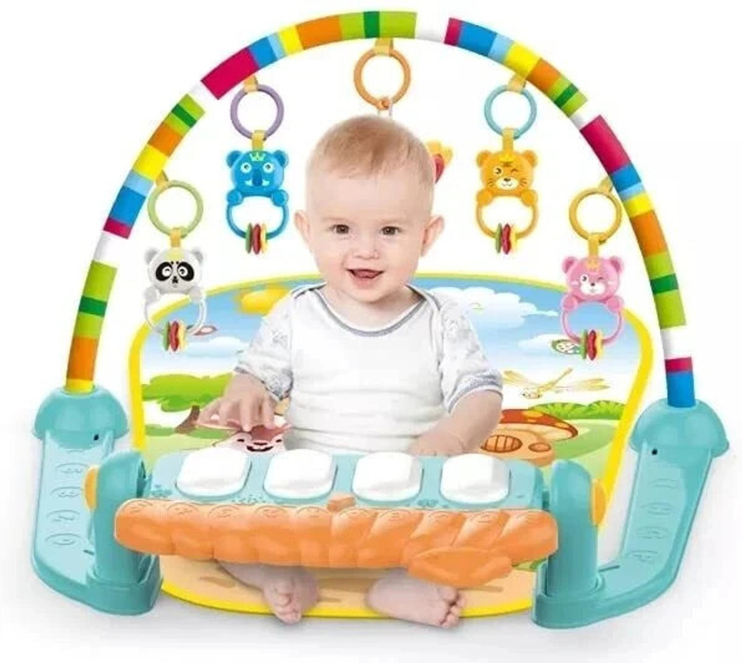 Image of himanshu tex 5 in 1 Baby Gym Mat Piano Gym Mat Rack Infant Music Fitness Rack Rattle Toy