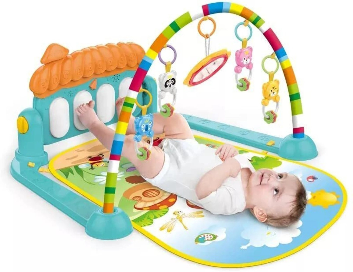 Image of LASTICTOY Baby Play Gym Activity Mat with Hanging Toys & Soft Crawling Pad