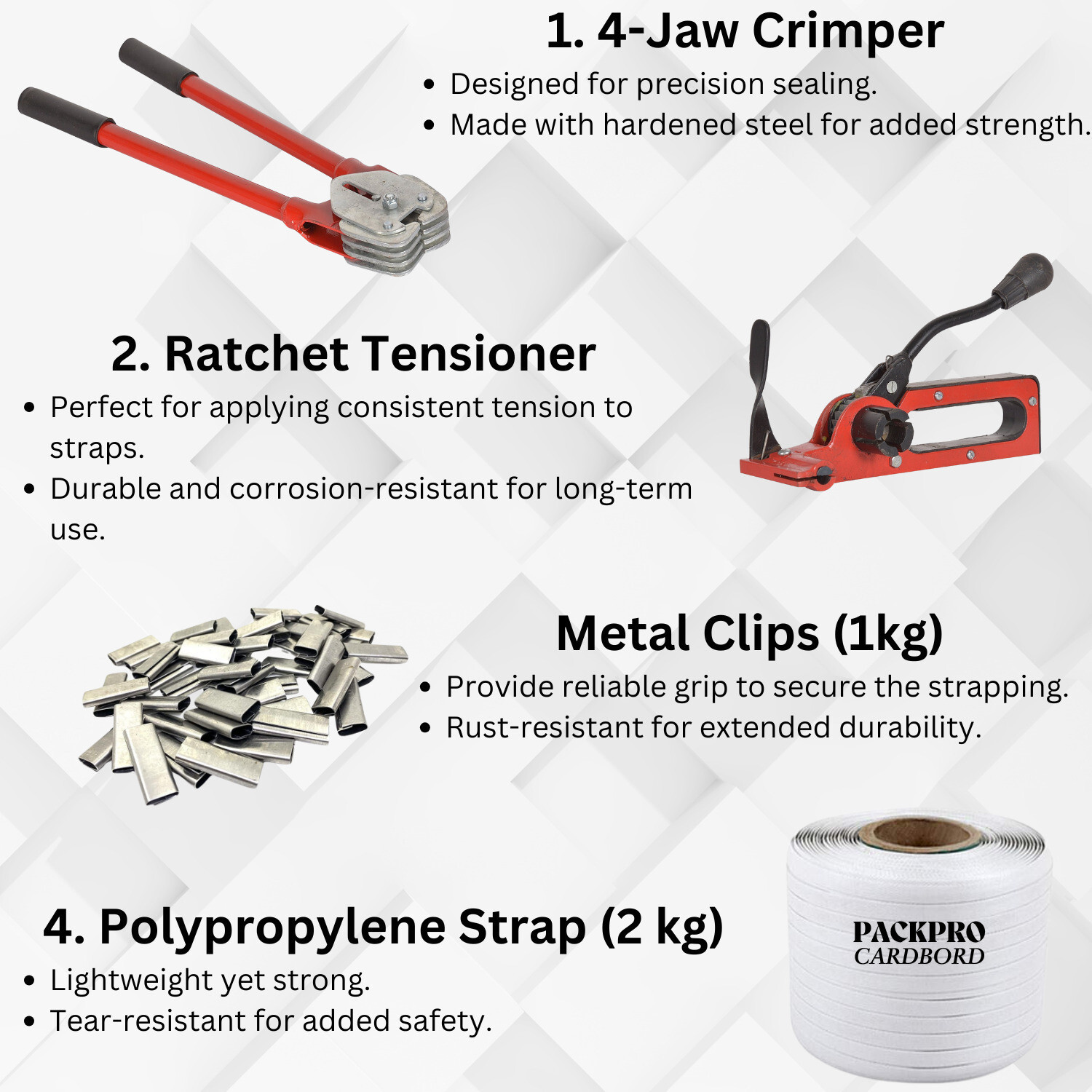 Image of PACKPRO Combo Heavy-Duty Strapping Packing Tool Kit,High Tensile Strength for Secure Packaging Manual Crimper