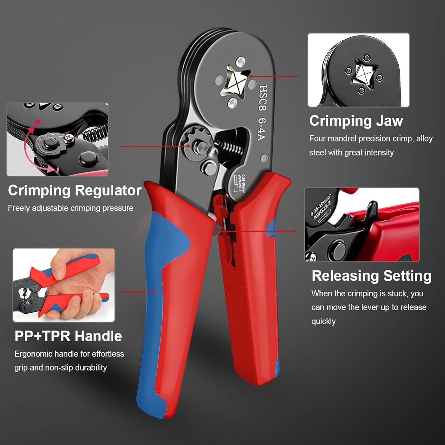 Image of PKT HSC8 6-4A 0.25-10mm2 ELECTRIC TOOLS Set Cord End Crimpar 1200 Ferrule 6-4 Wire Terminal Crimping Tool Plier Kit Manual Crimper