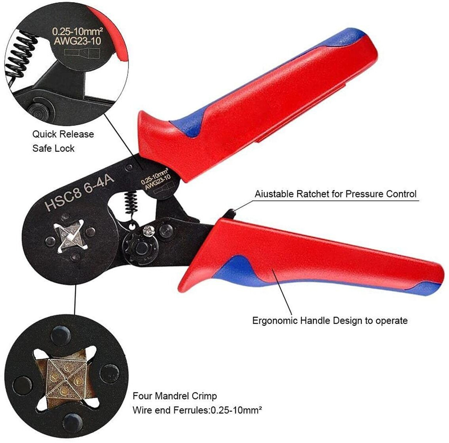 Jancom JANCOM Ferrule Crimping Kit Self adjustable Ratchet Wire Crimper Plier ...