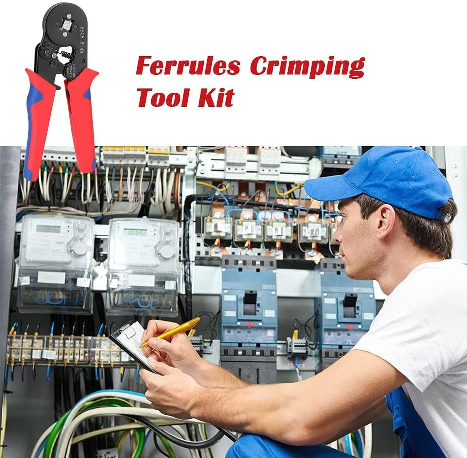 Jancom JANCOM Ferrule Crimping Kit Self adjustable Ratchet Wire Crimper Plier ...