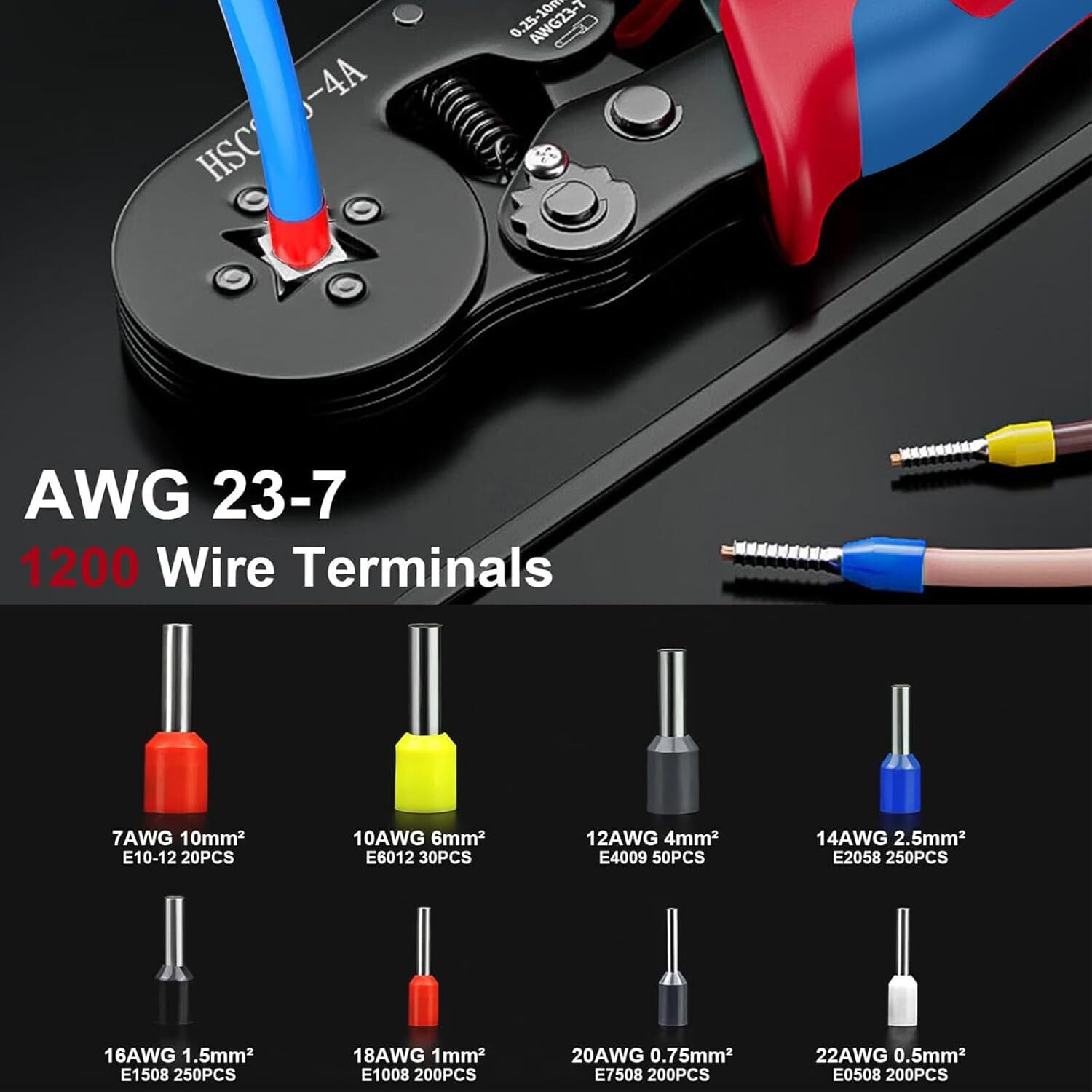 Image of PKT HSC8 6-4A 0.25-10mm2 ELECTRIC TOOLS Set Cord End Crimpar 1200 Ferrule 6-4 Wire Terminal Crimping Tool Plier Kit Manual Crimper