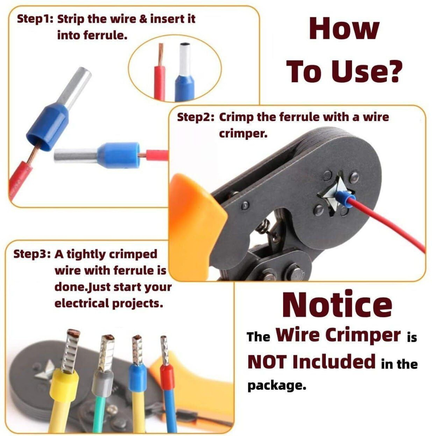 Image of LIOTIZ MA-57 Wire Crimping Tool Kit with 1200pcs Ferrule Wire Manual Crimper