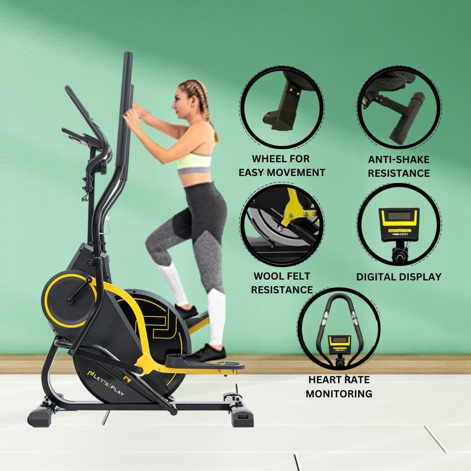 Image of lets play 3-in-1 Elliptical Trainer Climber & Stepper for Home Gym with 12Kg Flywheel Cross Trainer