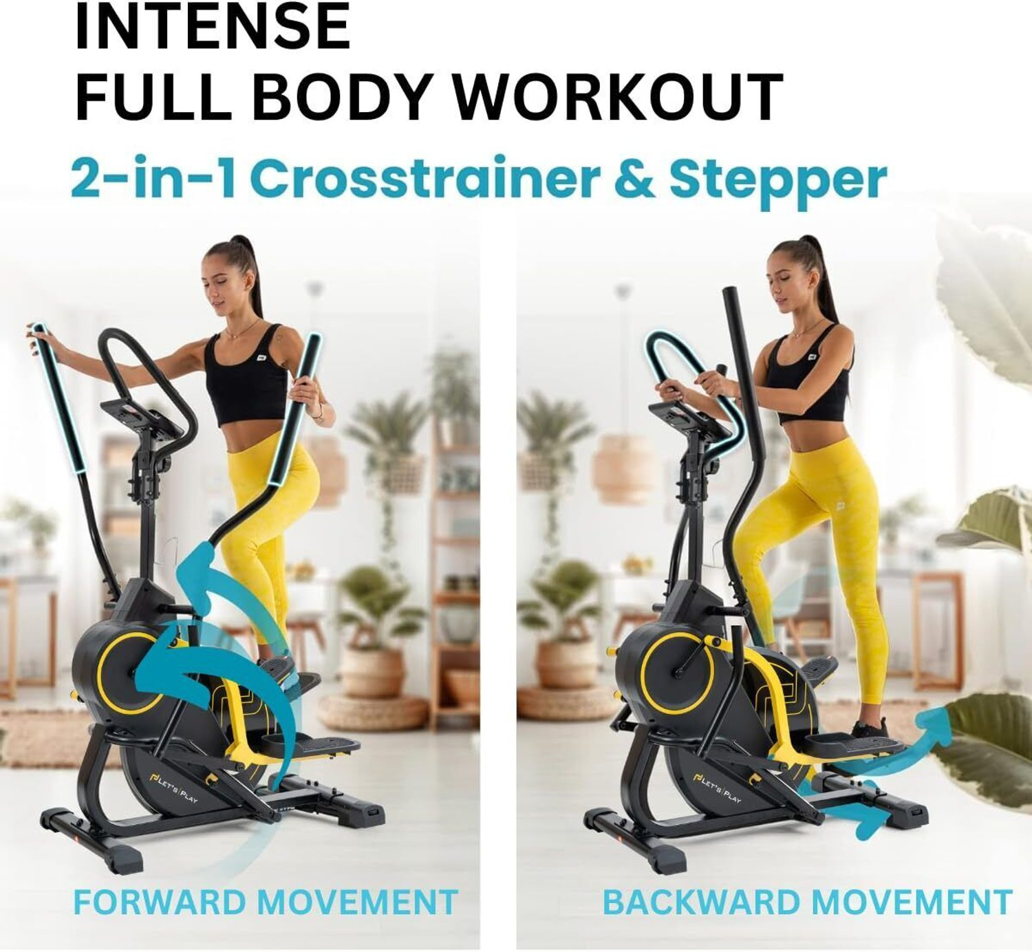 Image of lets play 3-in-1 Elliptical Trainer Climber & Stepper for Home Gym with 12Kg Flywheel Cross Trainer