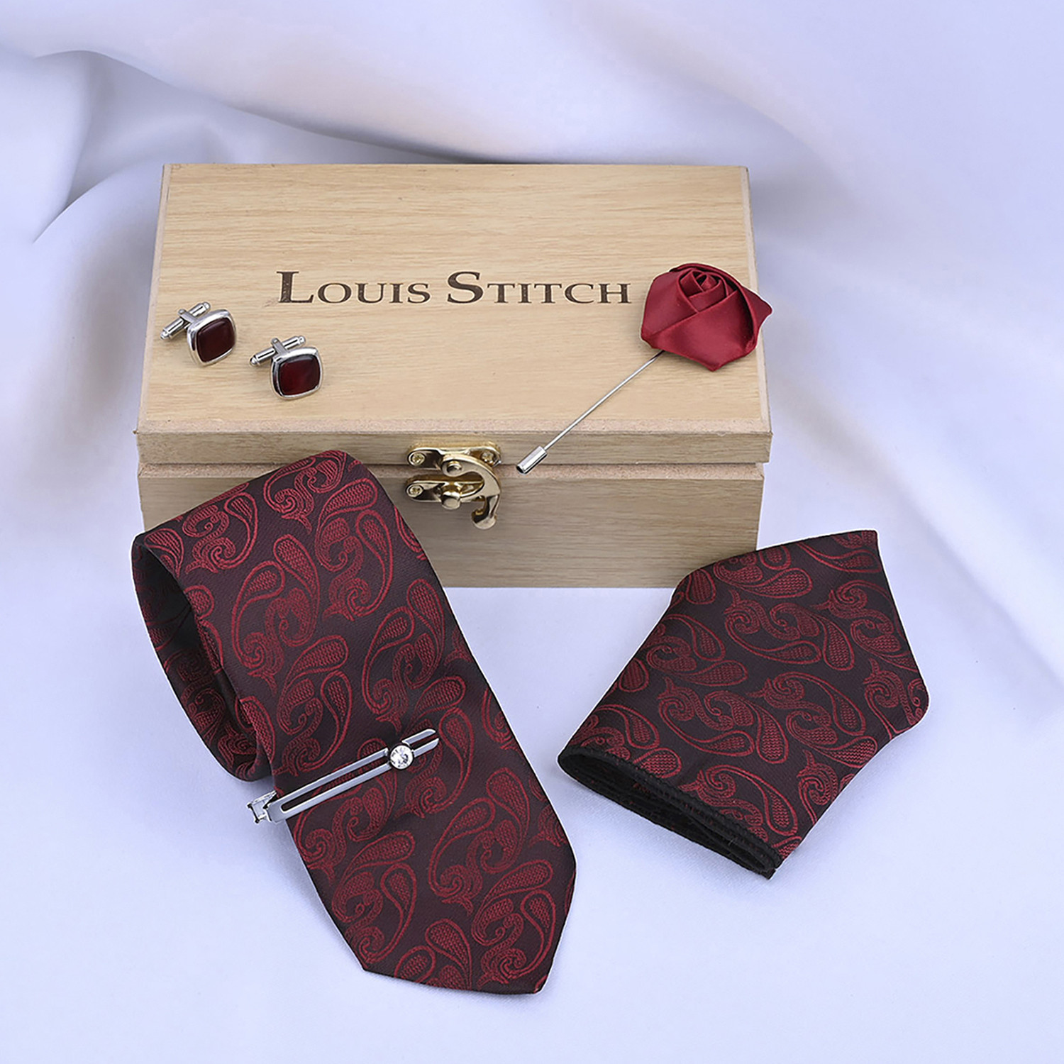 Image of LOUIS STITCH Silk Cufflink & Tie Pin Set