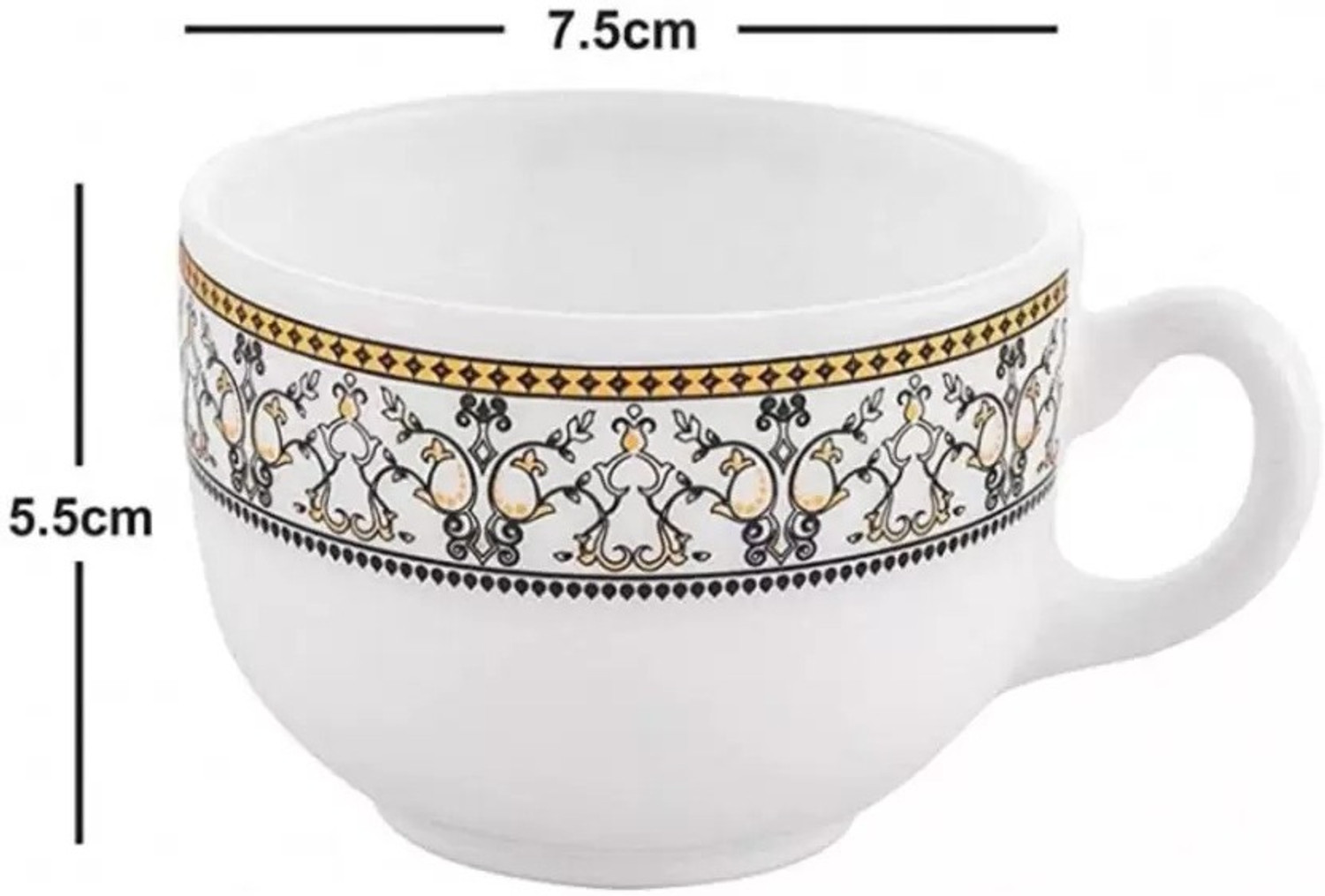 Image of LAOPALA DIVA Pack of 12 Opalware La Opala Sovrana Moraccan Gold 6 Cup and 6 Saucer Set 160 ml (White, Gold, Cup and Saucer Set)