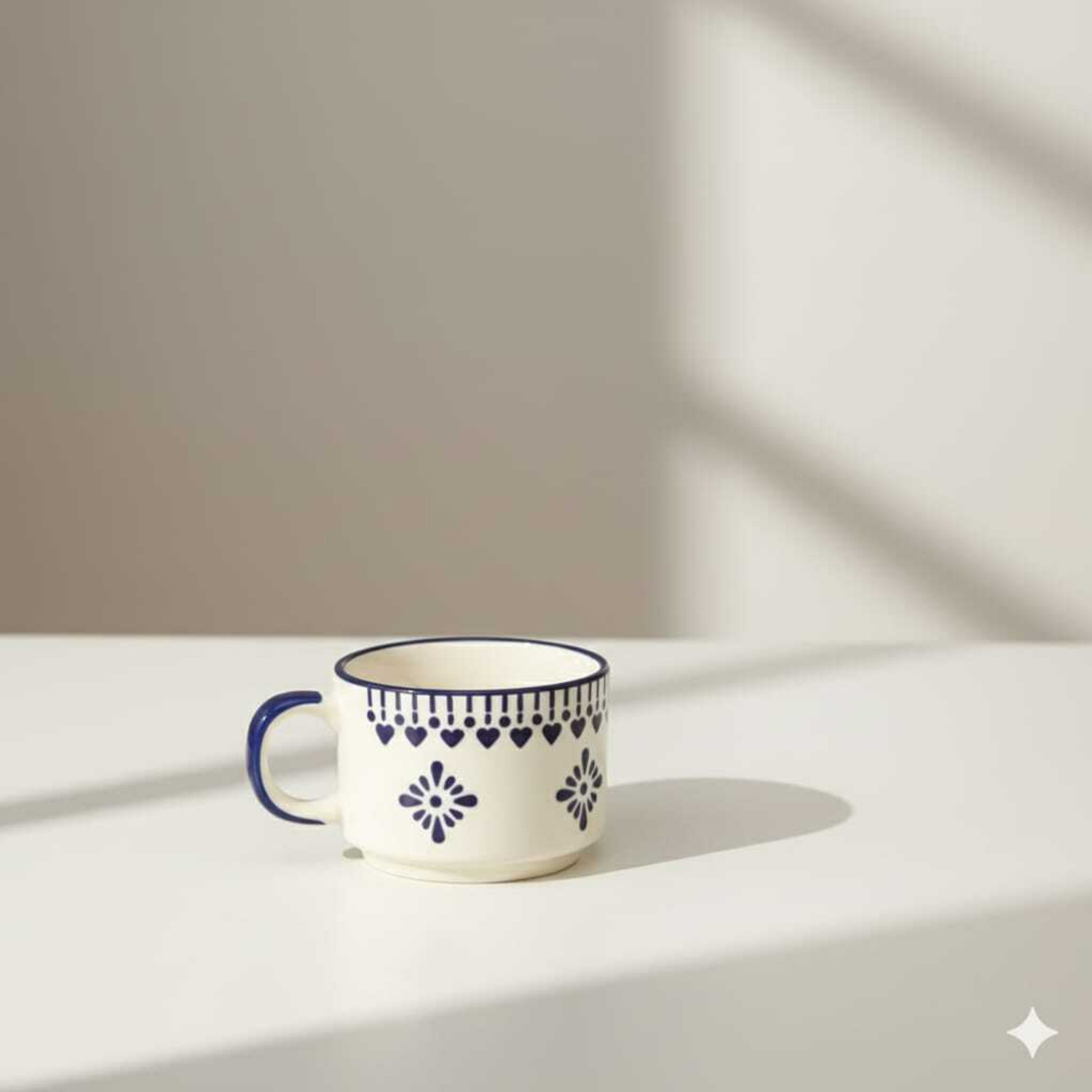 Image of Rehbar handicraft Pack of 6 Stoneware BLUE FLORAL HEART DESIGN TEA CUP SET (Blue, Cup Set)