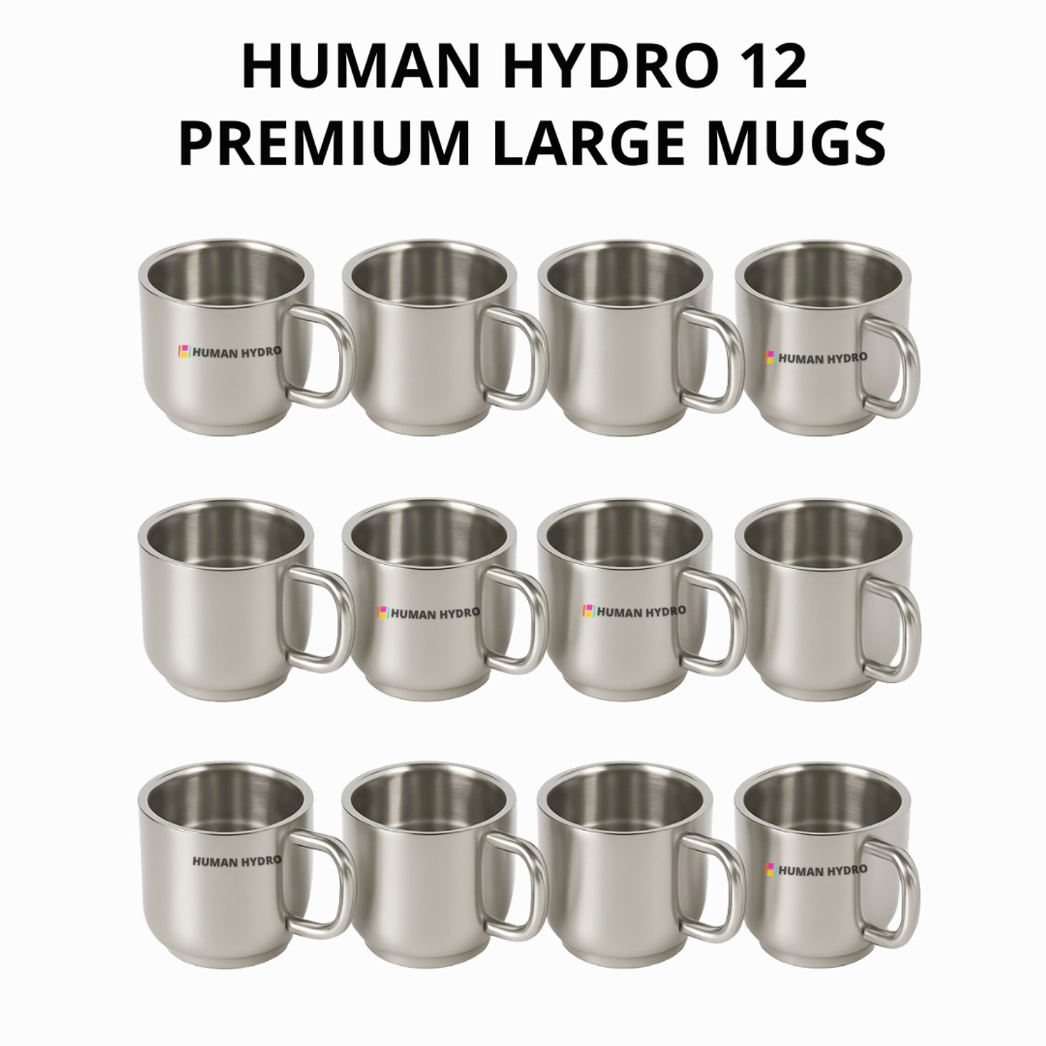 Image of Human Hydro Tea Cups | 12-Piece Prime Steel Premium Large Coffees Stainless Steel Coffee Mug