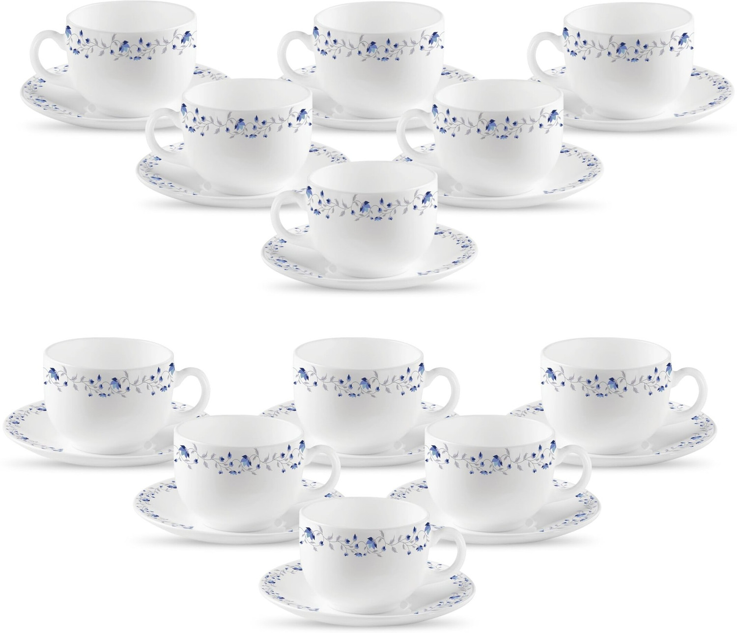 Image of LAOPALA Pack of 24 Opalware Iris Blue Mystique 12 Cups and 12 Saucer set