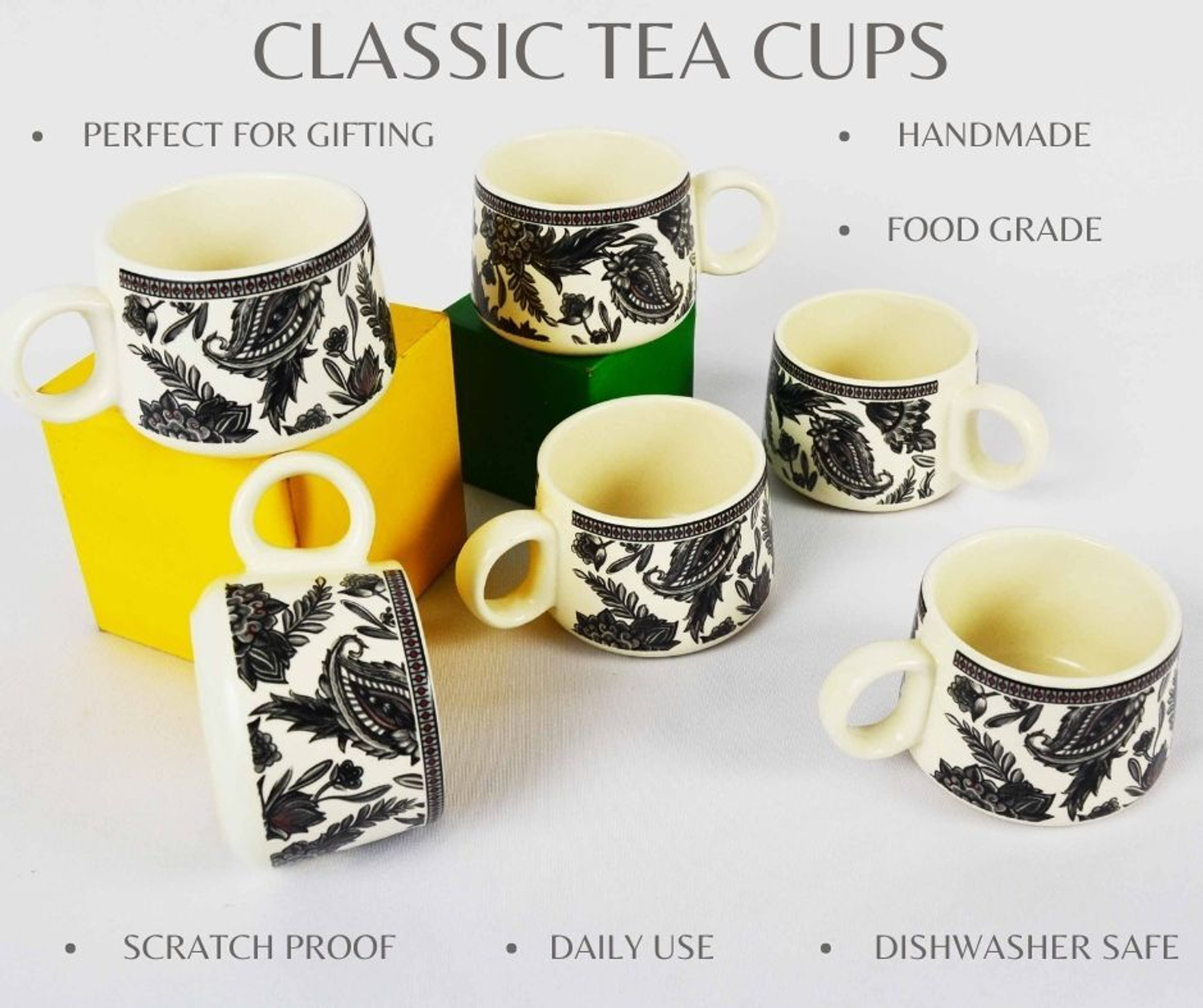 Image of Renhomz Pack of 6 Ceramic Tea Cups Set of 6,Capacity - 150 ml (Multi Traditional)