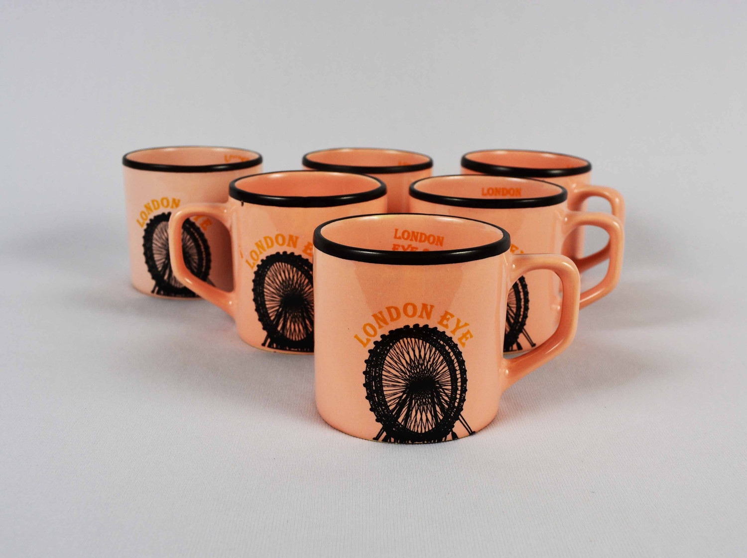 Image of Renhomz Pack of 6 Ceramic Bone China Tea Cups-Set of 6 | Chai Cups | Coffee Cups | Pink London Eye |