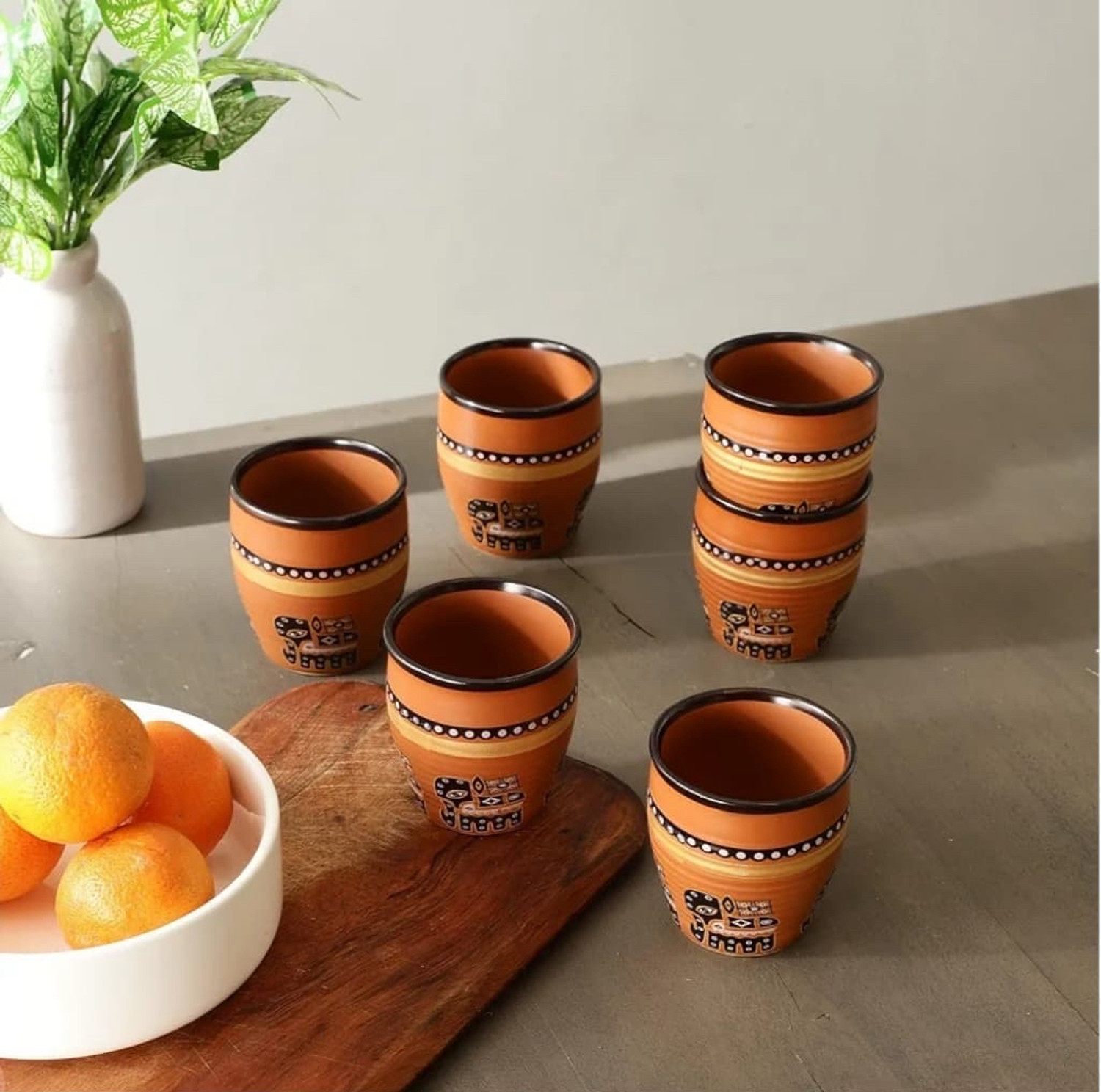 Image of The Earthy Store Pack of 6 Ceramic Ceramic Kullad Cutting Tea Cups For Tea Coffee Set of 6