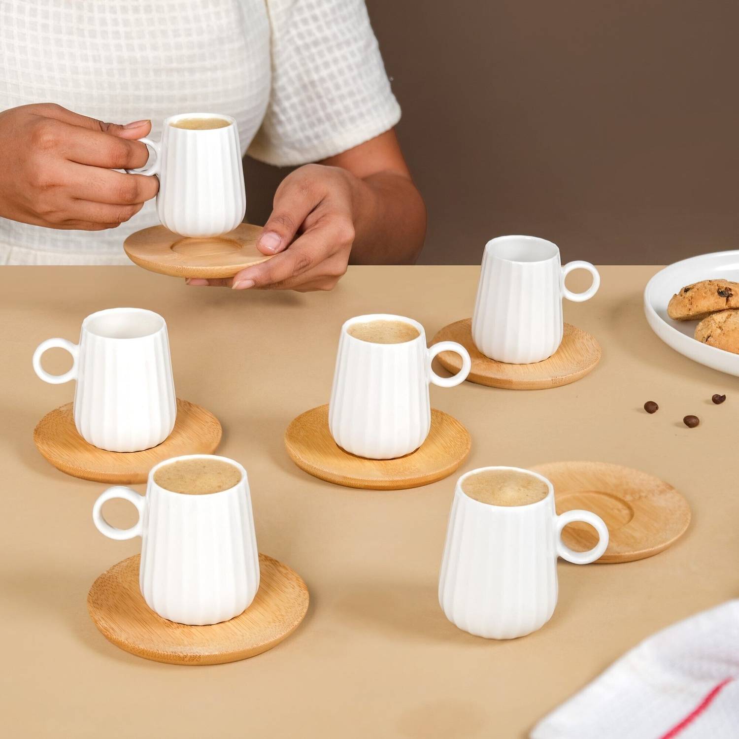 Nestasia Pack of 6 Ceramic Chic Espresso Coffee Cup And Wooden Nestasia Pack of 6 Ceramic Chic Espresso Coffee Cup And Wooden