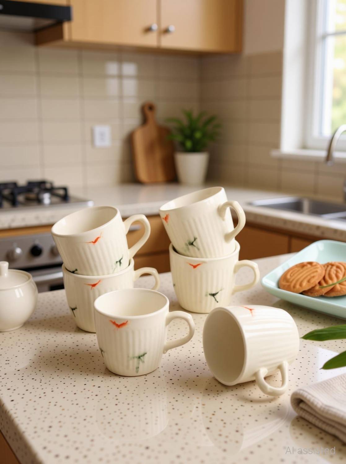 CERAMICSTUDIO Pack of 6 Ceramic All New MUlticolour Marble Design Tea Cup (pack Of 6, Multi)