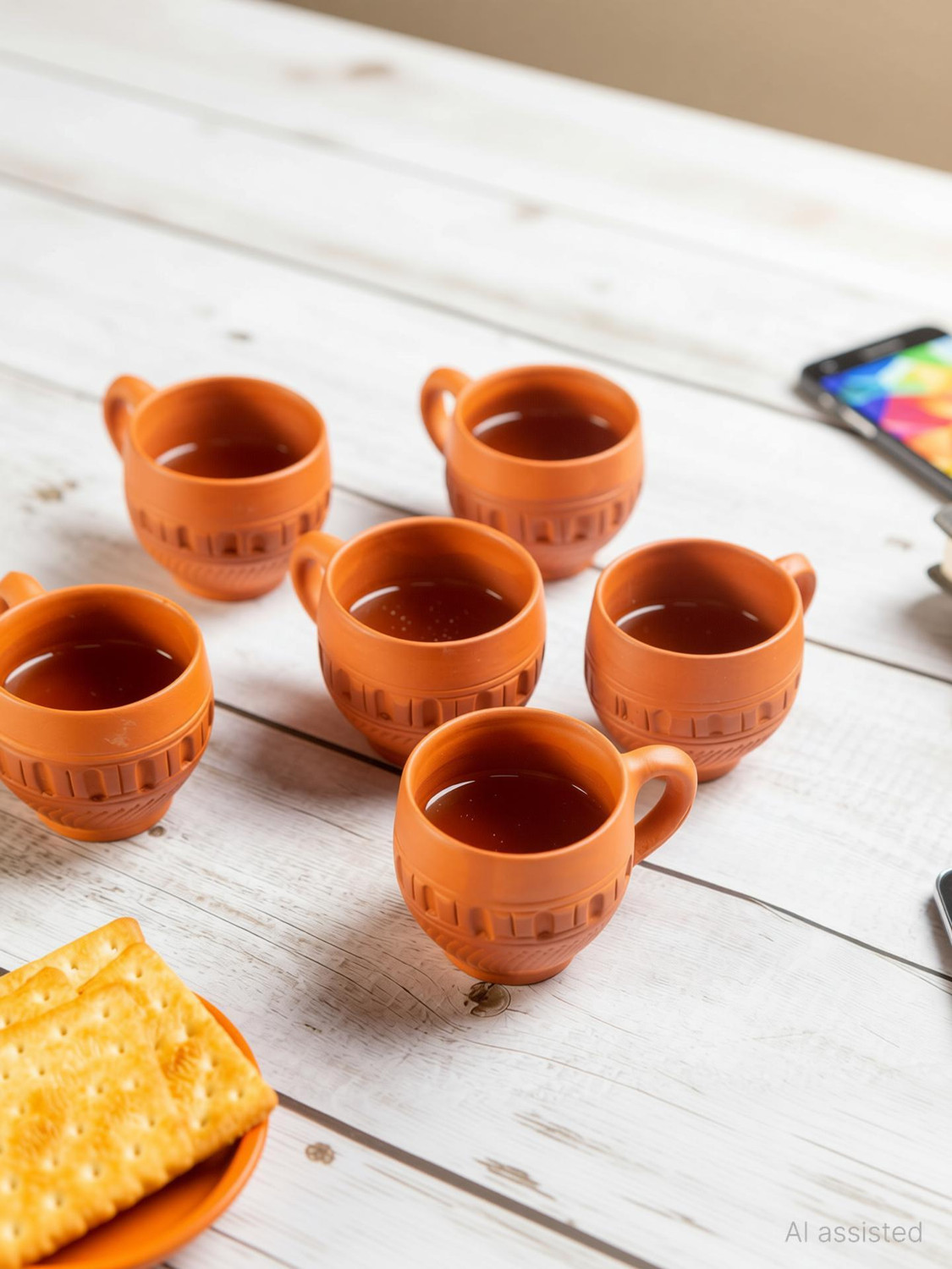 Image of Haus Fabula Pack of 6 Terracotta Handcrafted Dotted Design Microwave Safe Tea Cup, 120 ml (Set of 6)