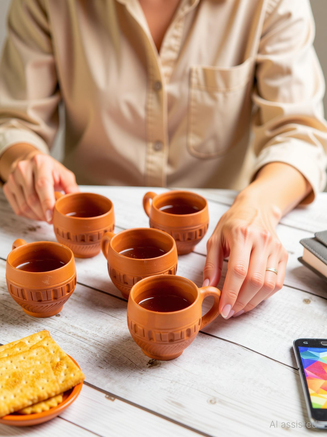 Image of Haus Fabula Pack of 6 Terracotta Handcrafted Dotted Design Microwave Safe Tea Cup, 120 ml (Set of 6)