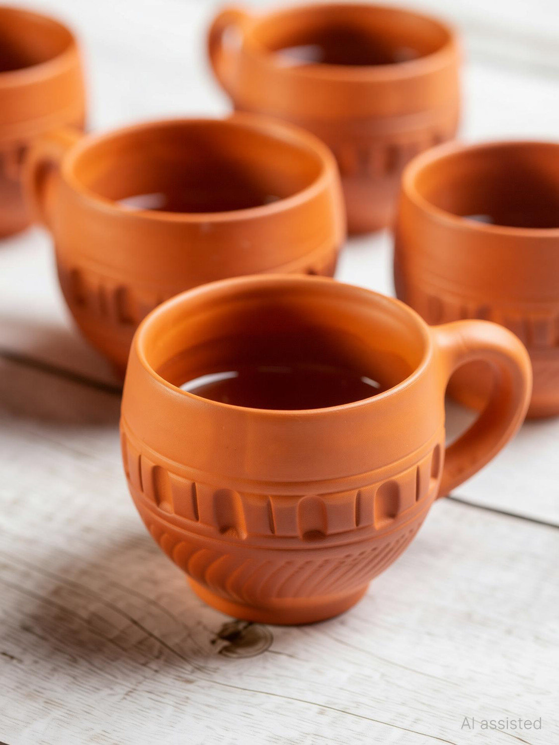 Image of Haus Fabula Pack of 6 Terracotta Handcrafted Dotted Design Microwave Safe Tea Cup, 120 ml (Set of 6)