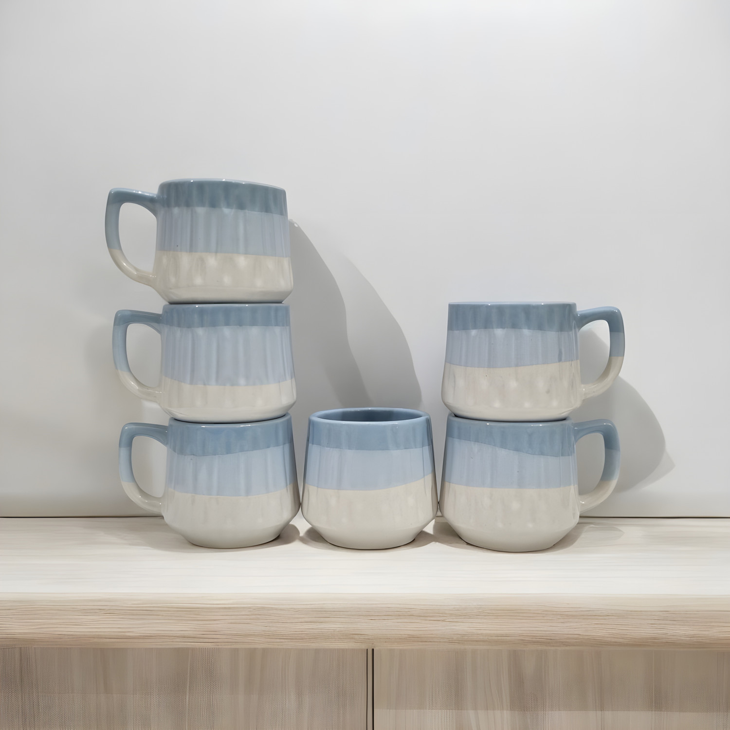 Image of freesale Pack of 6 Ceramic Blue & White Tea /Coffee Cup Set - 150 ML Each