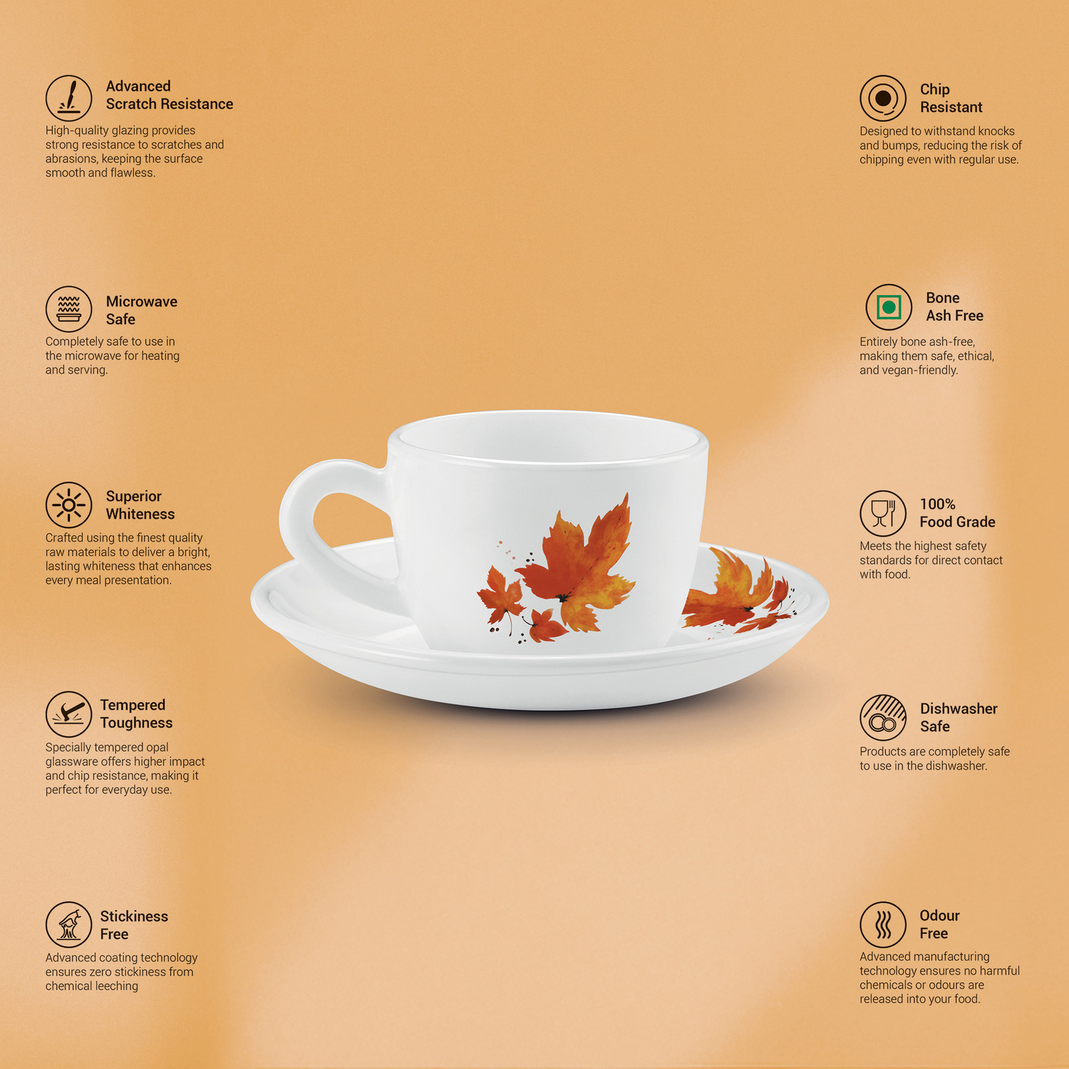 Image of TREO Pack of 12 Opalware Opalware Ophelia 13 Mapelle Cup & Saucer Set , Set of 12 | White