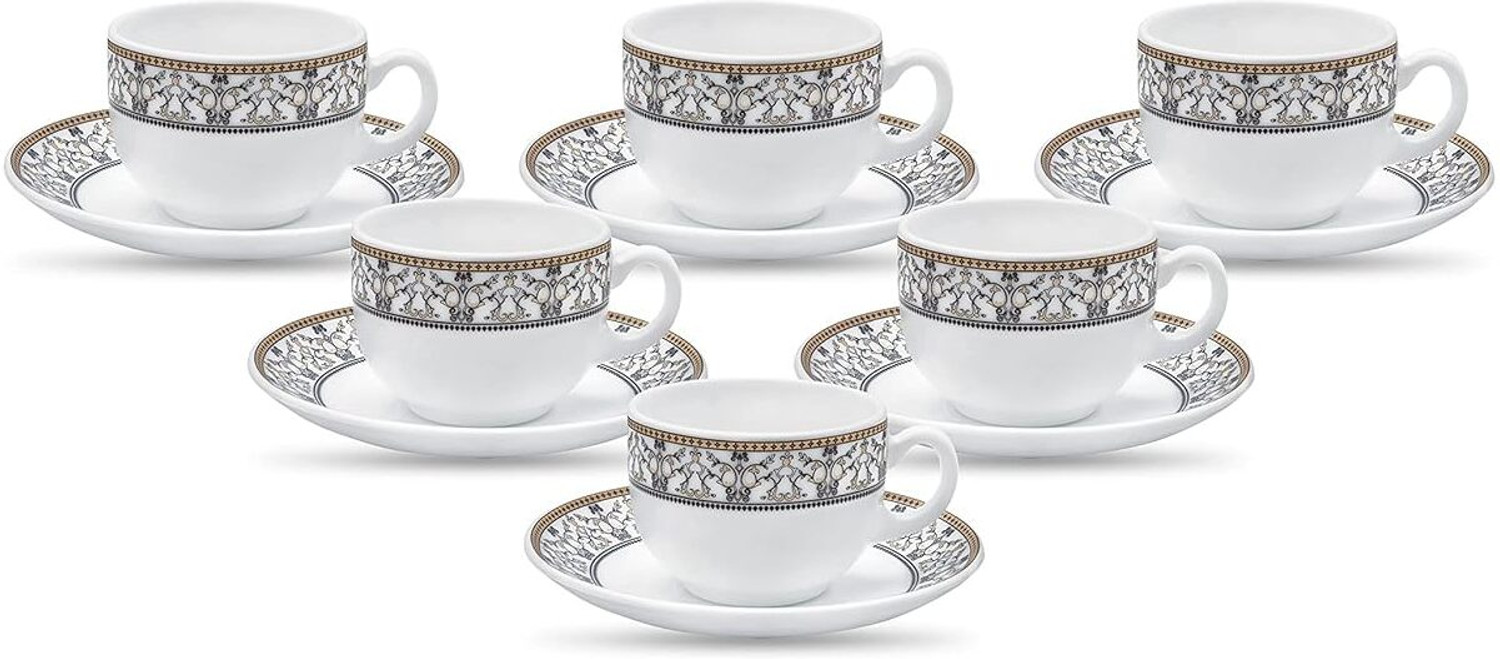 Image of LAOPALA Pack of 12 Opalware Moroccan Gold 160 ml Cup Saucer Set