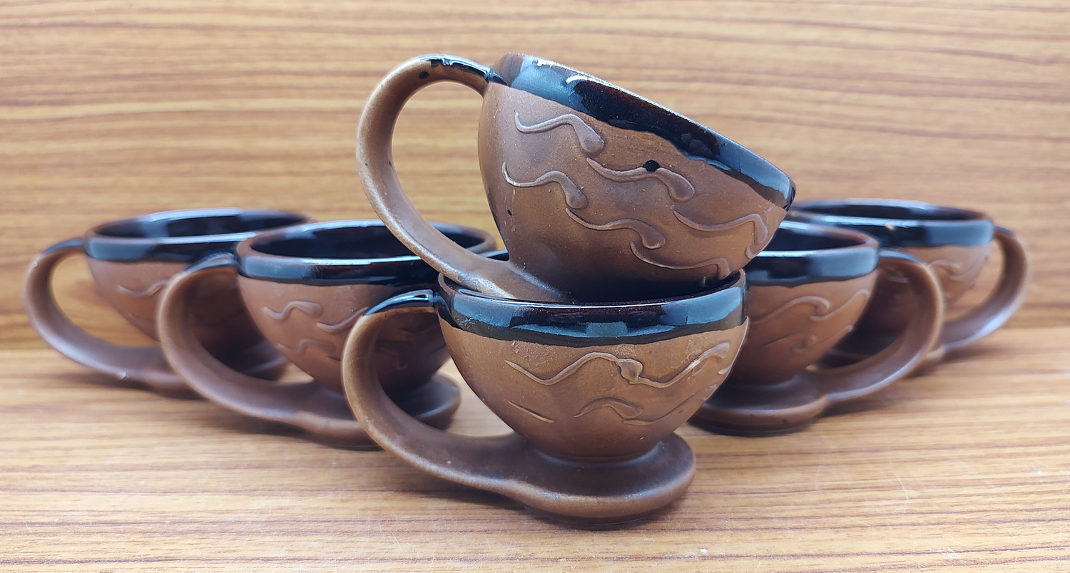Image of laghima jadon Pack of 6 Ceramic Tea /Coffee Cups Worldcup Shape Big Size 130ML (Brown)