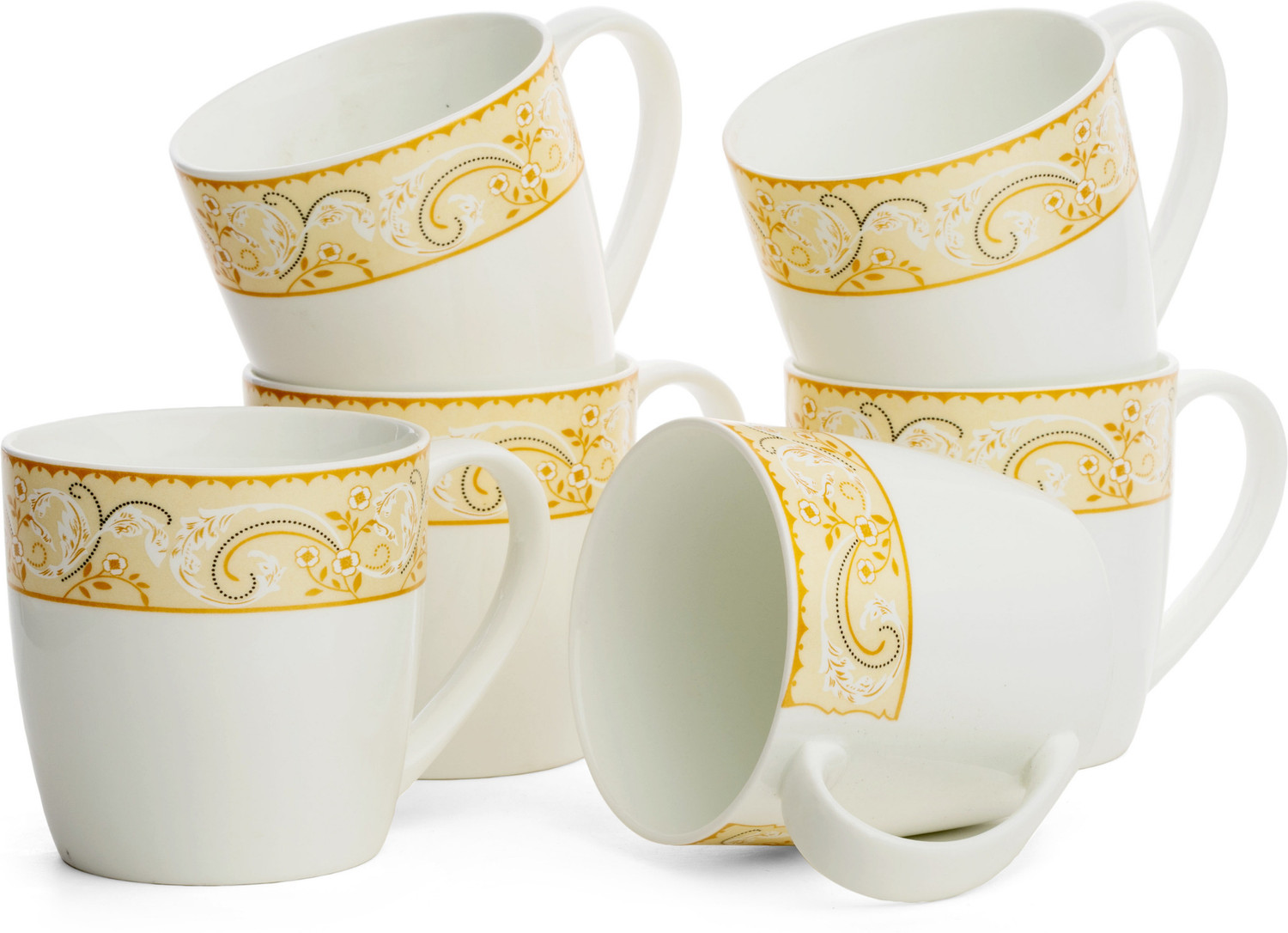 Image of CLAY CRAFT Pack of 1 Ceramic Ceramic Coffee Mug Set of 6 | Elegant Printed Tea Cups White Design