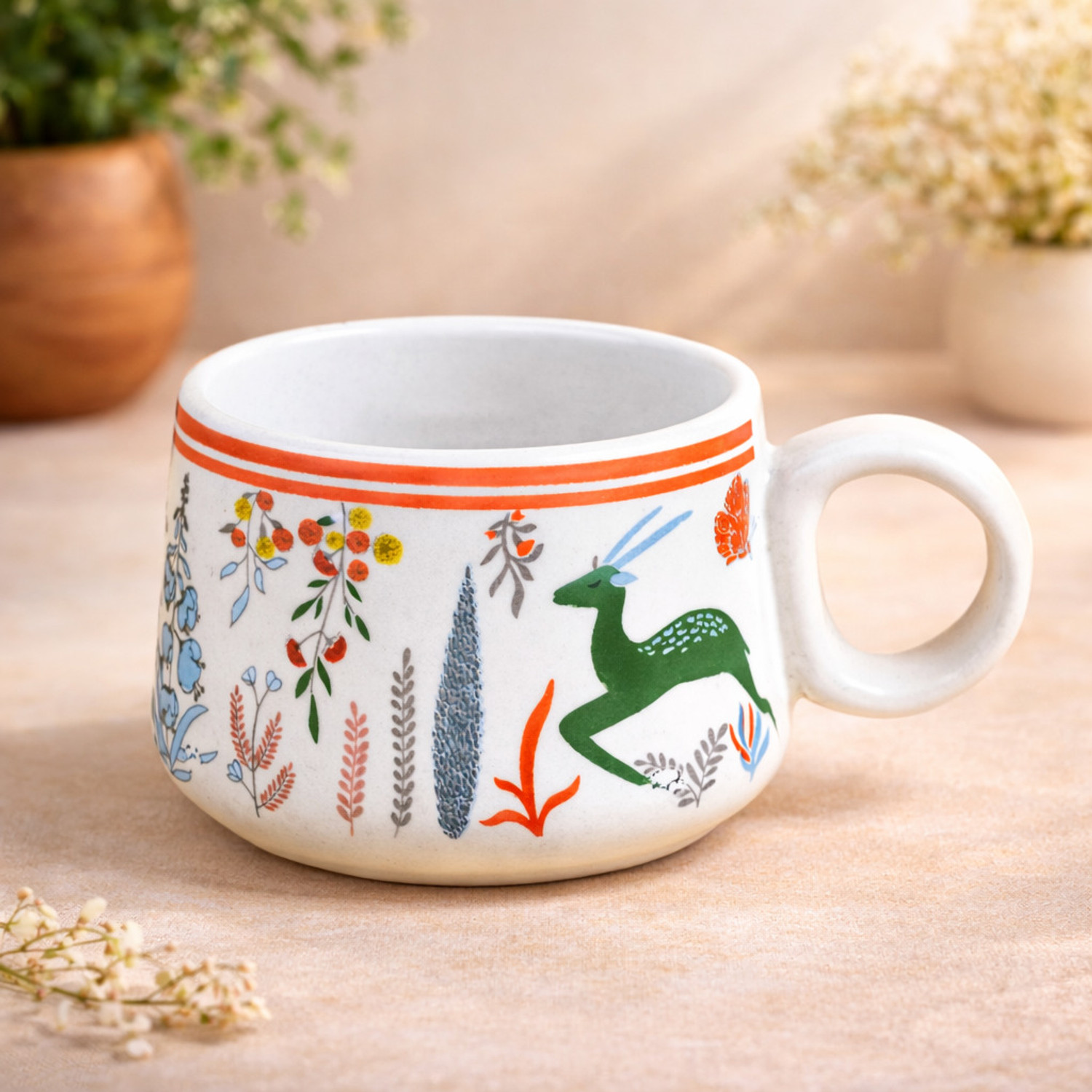 Image of Anshika Home Pack of 2 Ceramic Nature & Deer Printed Tea Cup