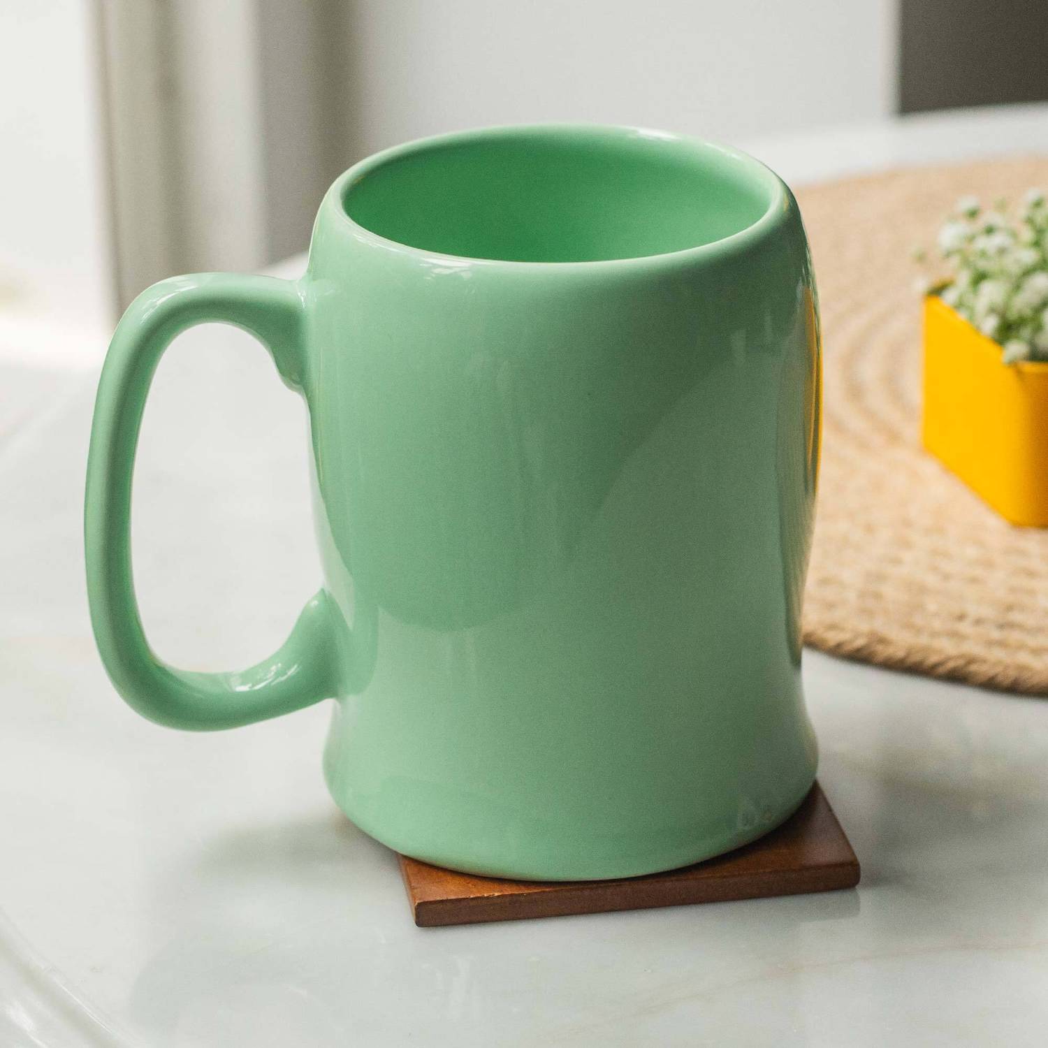 10club Pack of 1 Ceramic Tall Ceramic Milk, Coffee and Tea Cup | Microwave Safe | 380 ML | Pista Green