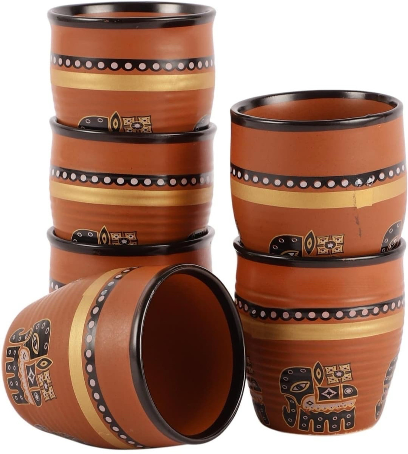 Image of The Earthy Store Pack of 6 Ceramic Ceramic Kullad Cutting Tea Cups For Tea Coffee Set of 6