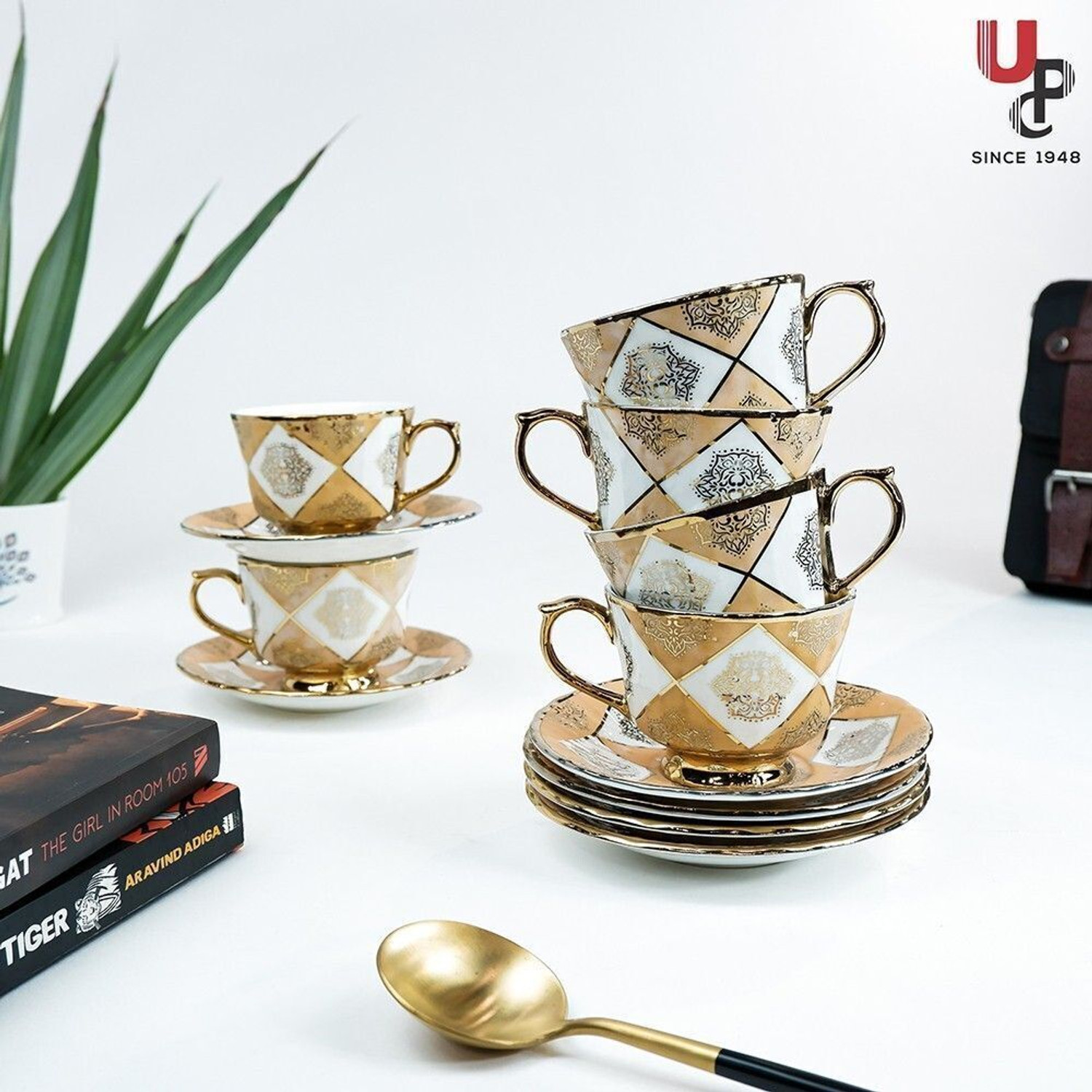Image of U.P.C. Pack of 12 Ceramic Cup Set or Cup Plate Tea Set, Tea Cup For Kitchen