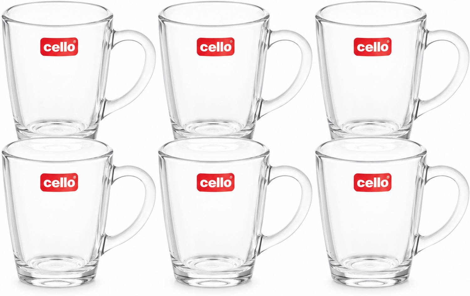 cello Pack of 6 Glass Caroline Glass Coffee Mug Set of 6 (120 ml Each)