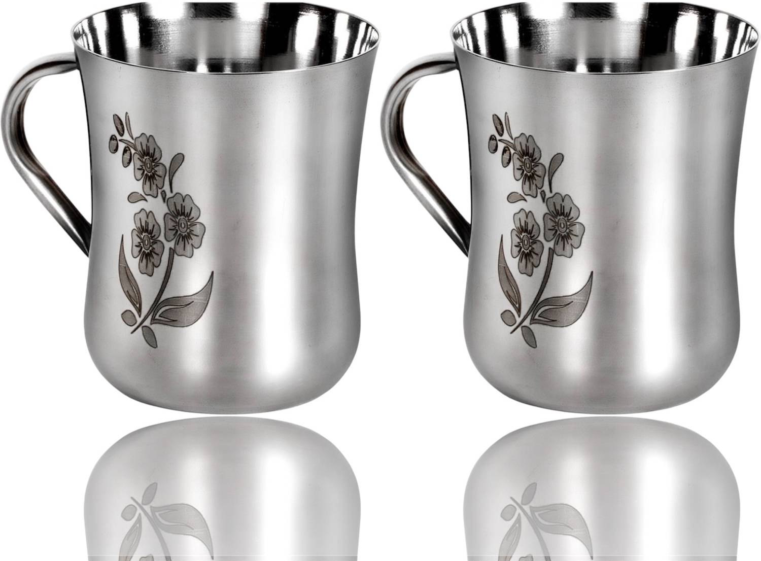 Artha Pack of 2 Stainless Steel S.Steel Laser-Printed Cups – Set of 2 | 190ml | Mirror Polish Finish