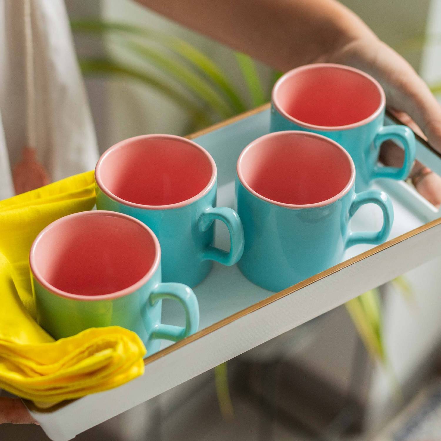 10club Pack of 4 Ceramic 2 Toned Glazed Ceramic Espresso Cup | 60 ML | Blue, Pink