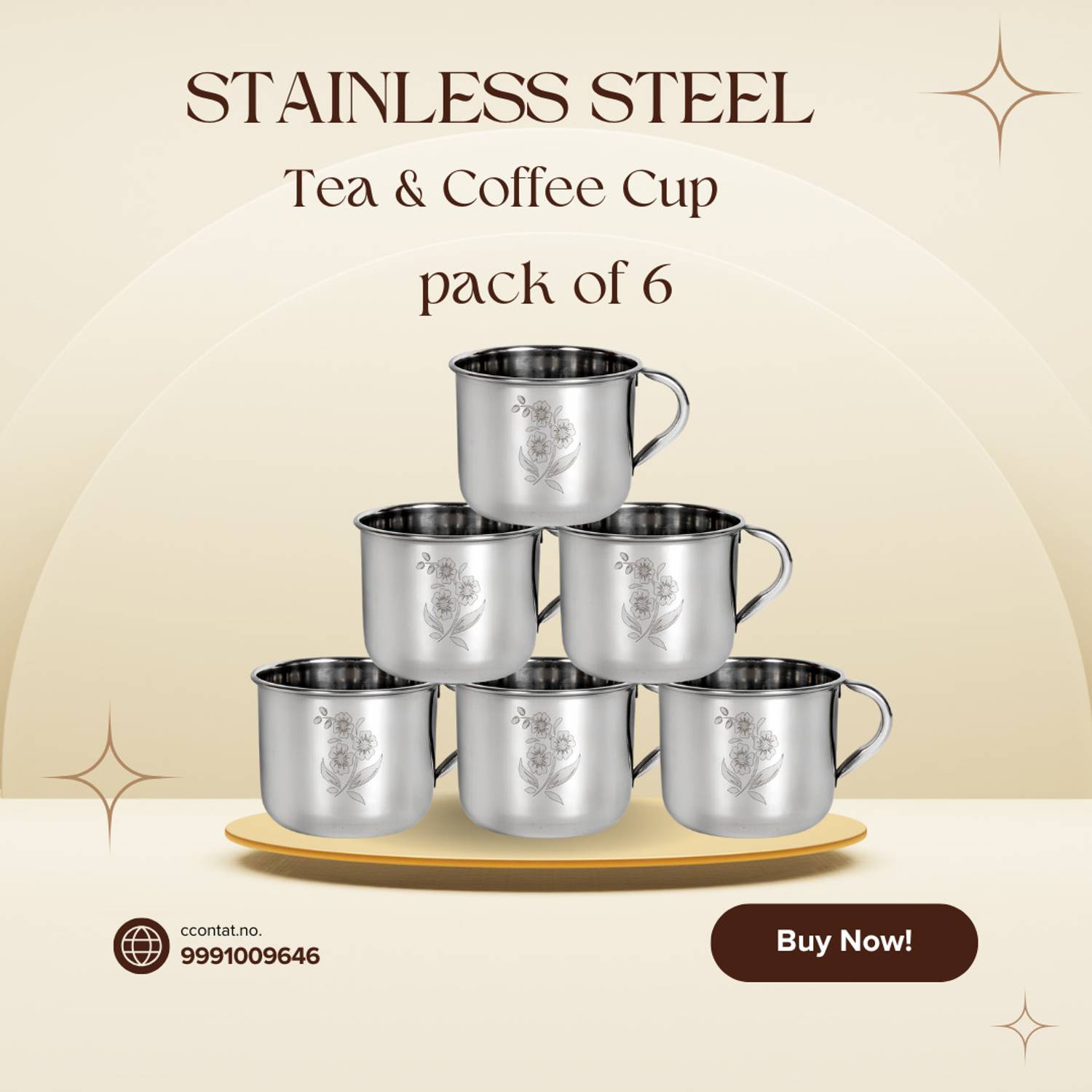 charvick Pack of 6 Stainless Steel Beading Tea Cup_01 Price in