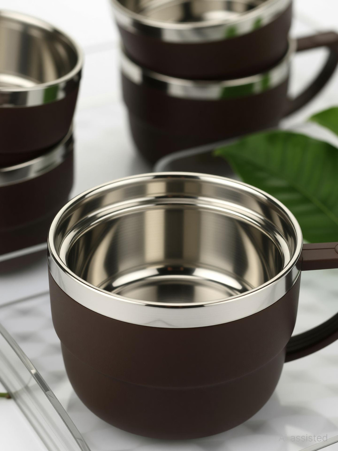 Image of HAPPI Pack of 6 Stainless Steel, Plastic Tea Cups Set Coffee Mug Insulated Stainless Steel Inner Stylist Double Wall Cup