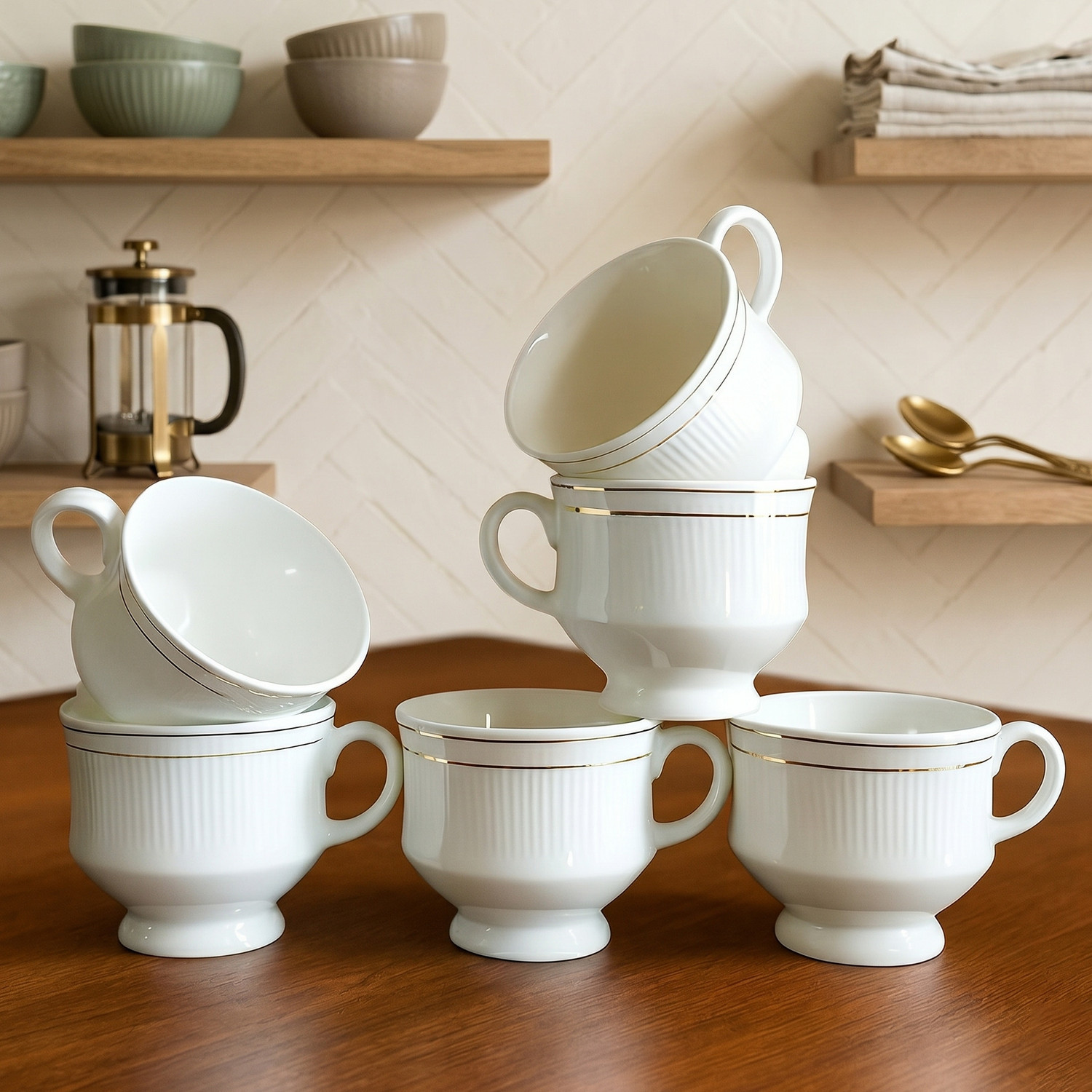 Image of D'Maiolica Pack of 6 Ceramic, Bone China Tea Cups Set of 6 | Coffee Mugs for Home Office, perfect for gifting