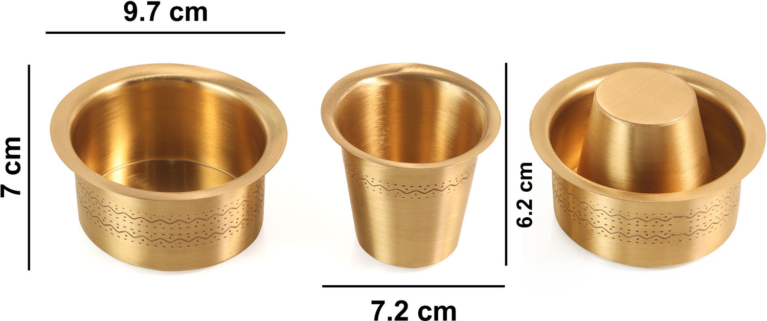 Image of The Healing Store Pack of 2 Brass Pack of 2 Brass Pure Brass Dabra Set - Traditional South Indian Coffee Serving