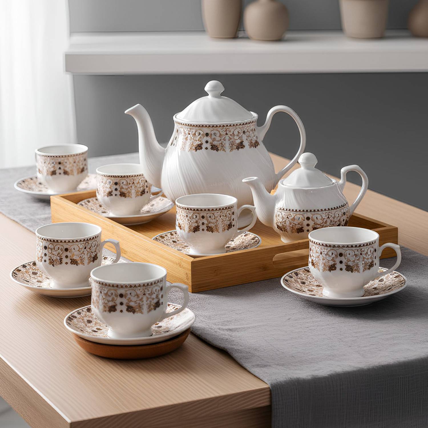 UPC Pack of 15 Ceramic Tea Set With Kettle - Image 2