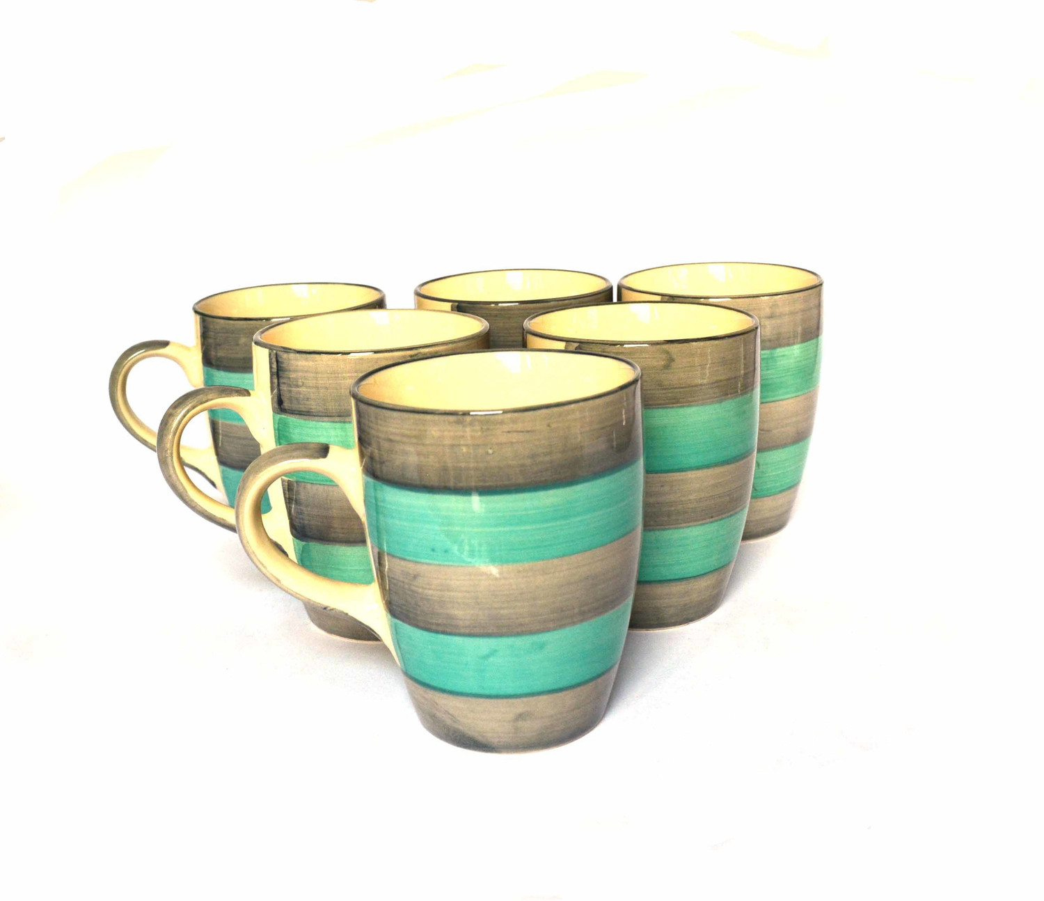 Image of Renhomz Pack of 6 Ceramic Premium Ceramic Handmade Coffee Mug-Set of 6 | Seashell Grey Green |