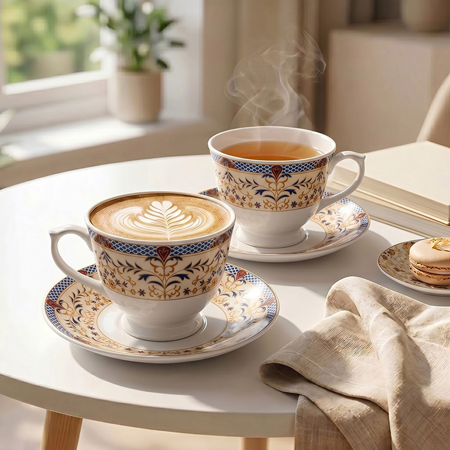 Image of U.P.C. Bone China Tea Cup & Saucer Set of 6 | 180ml | Royal Jali Floral Print