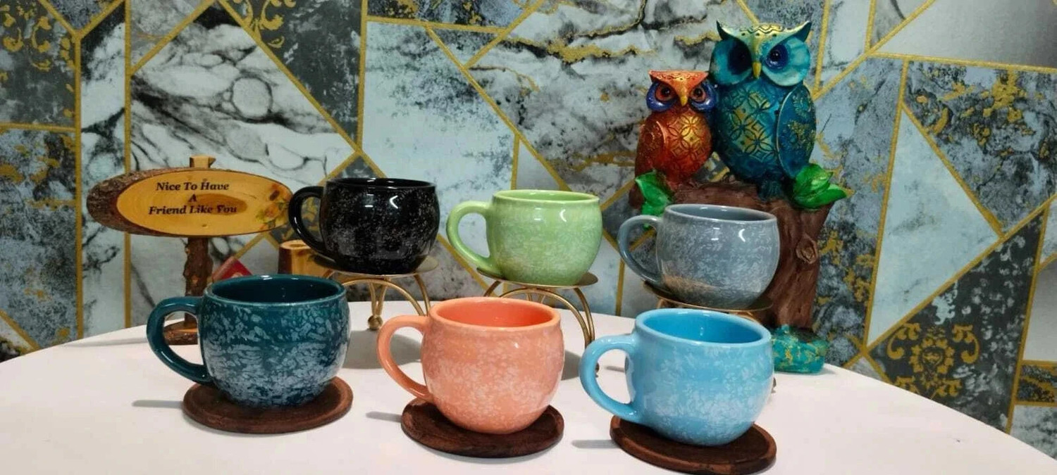 Image of Kartik Handicraft Pack of 6 Ceramic, Bone China Printed Microwave Safe Tea Cup (Multicolor, Cup)